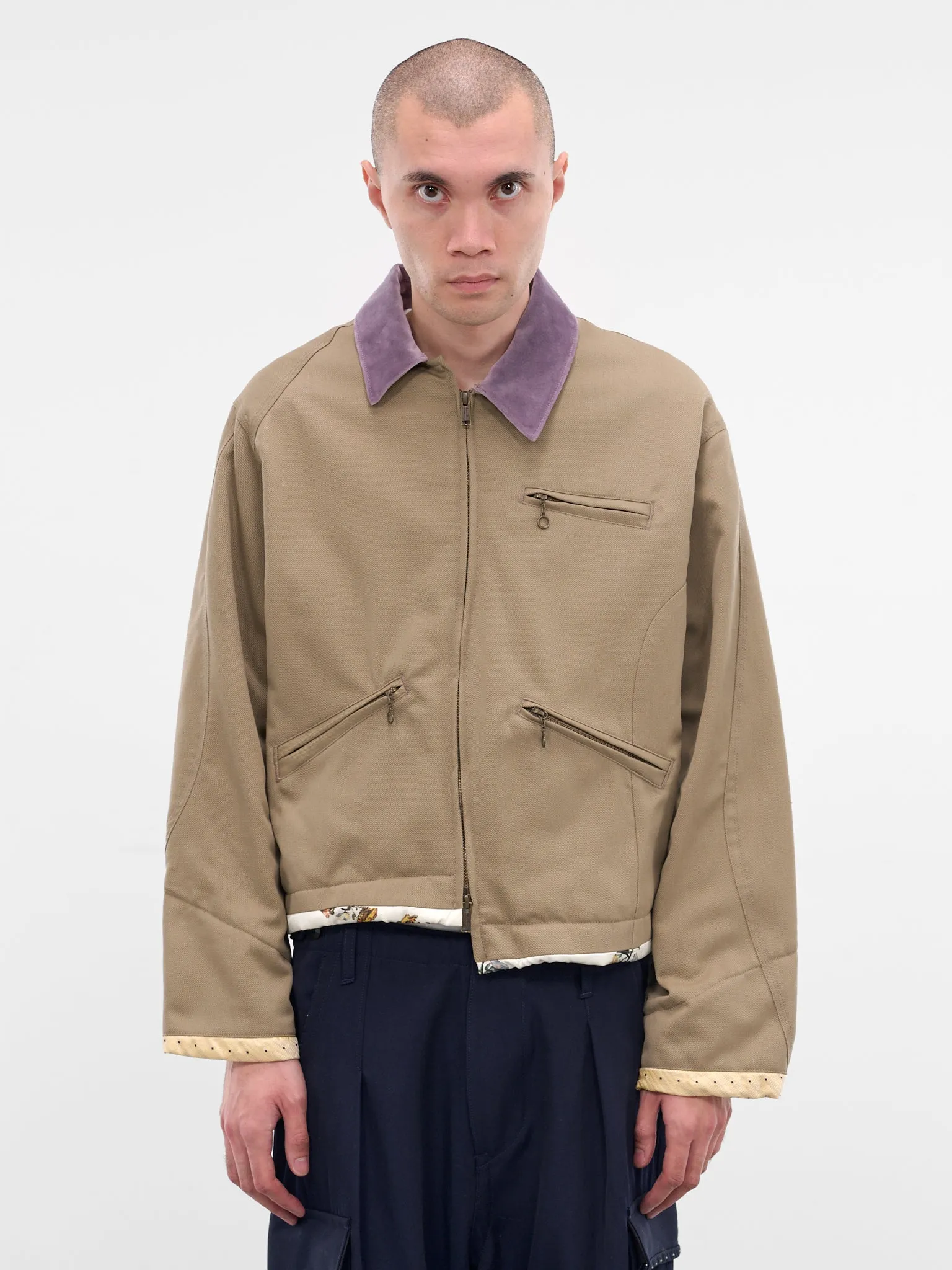 Beige Deconstructed Asymmetric Work Jacket (UC2E1207-GRAY-BEIGE) sold by lorenzo