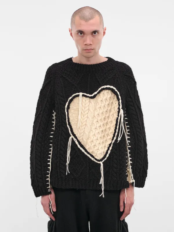 Black Deconstructed Heart Knit Sweater (DC-NS-KN-11-BLACK) sold by lorenzo