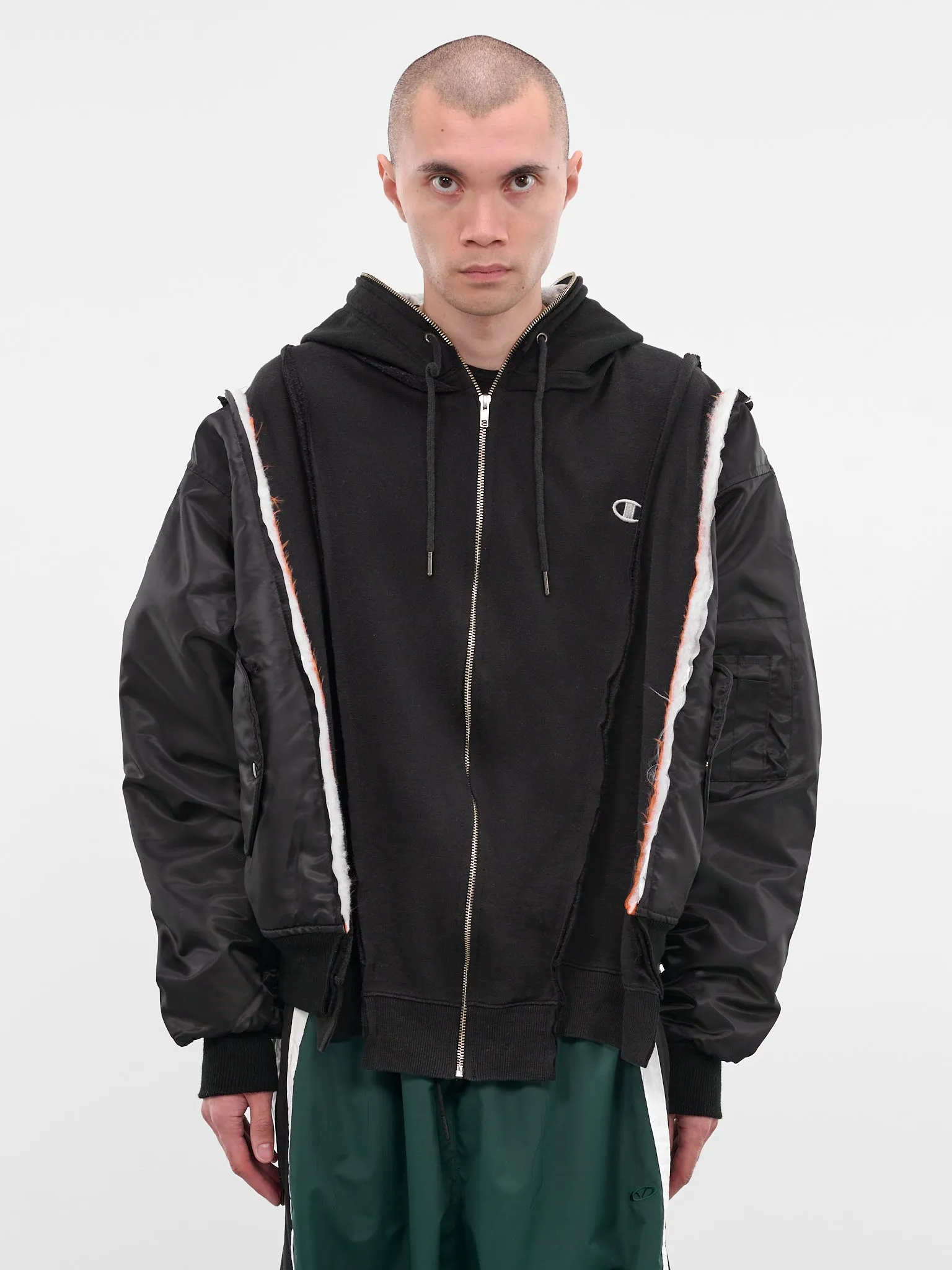 Black Hybrid Bomber Zip Hoodie (DC-NS-BL-07-BLACK) sold by lorenzo