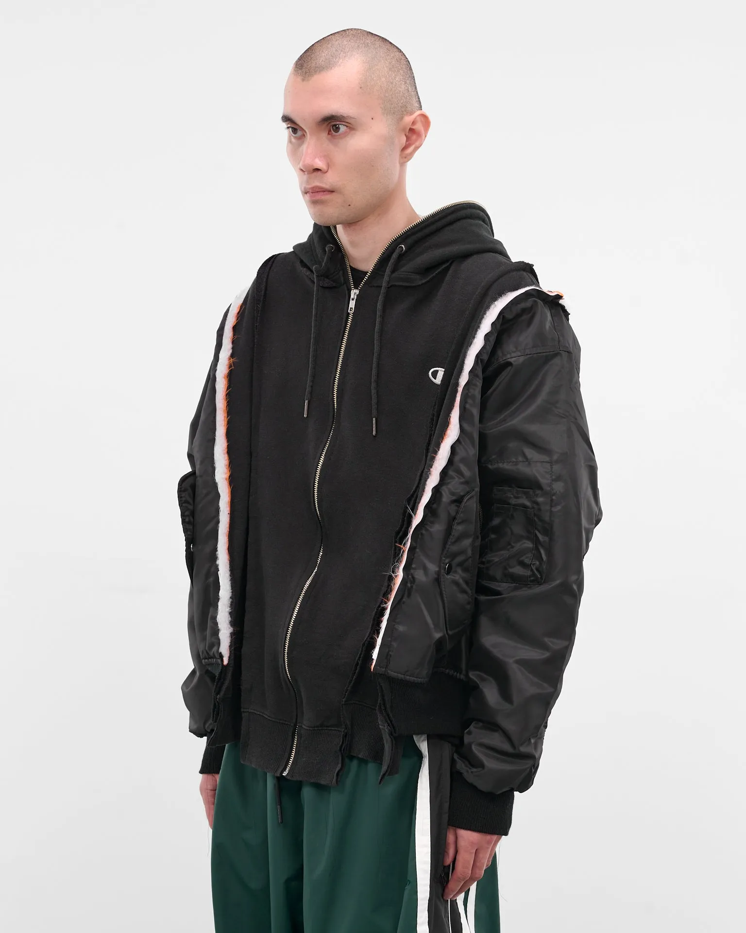 Black Hybrid Bomber Zip Hoodie (DC-NS-BL-07-BLACK) sold by lorenzo product image thumbnail 2