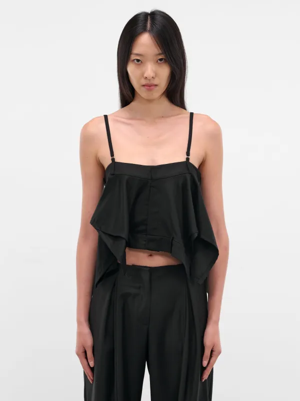Black Deconstructed Pants Draped Top (TP07-BLACK) sold by lorenzo