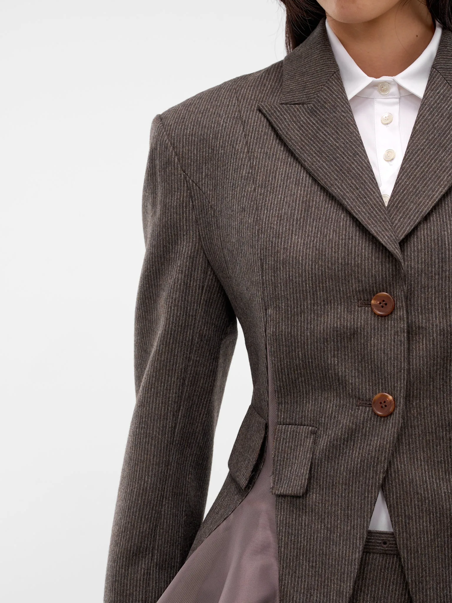 Brown Striped Flared Lining Blazer (JK02-GRAY) sold by lorenzo product image thumbnail 4