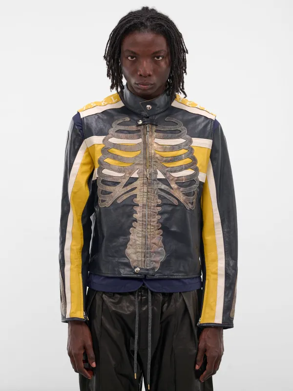 Bone Embroidered Leather Moto Jacket (LT-SV-NGA-1002-BLUE) sold by lorenzo