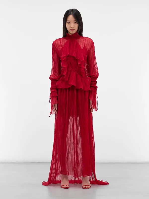 Red Silk Chiffon Layered Dress (4A327A-N0315-RED-CHILI-PEPPER) sold by lorenzo