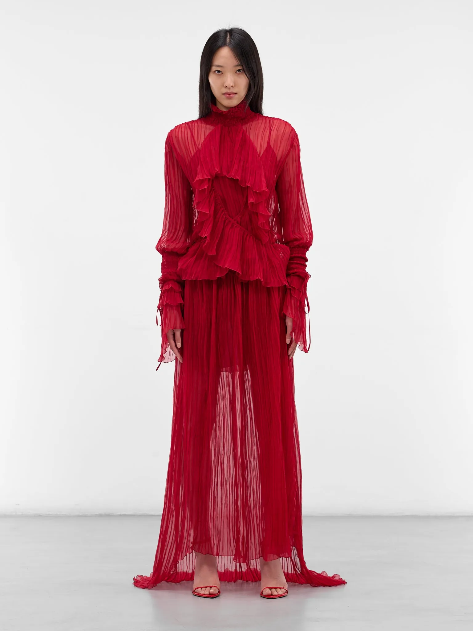 Red Silk Chiffon Layered Dress (4A327A-N0315-RED-CHILI-PEPPER) sold by lorenzo