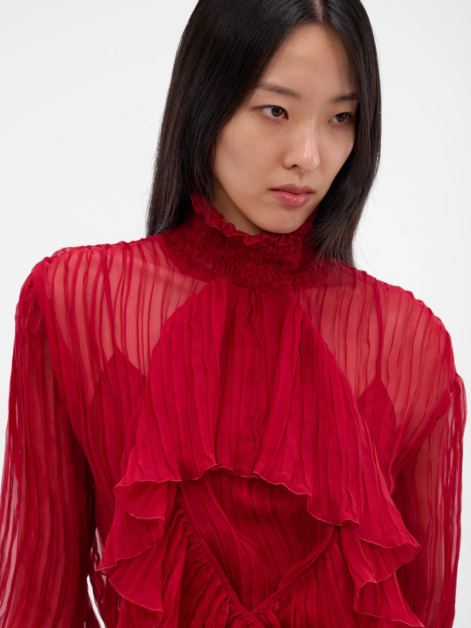 Red Silk Chiffon Layered Dress (4A327A-N0315-RED-CHILI-PEPPER) sold by lorenzo product image thumbnail 5