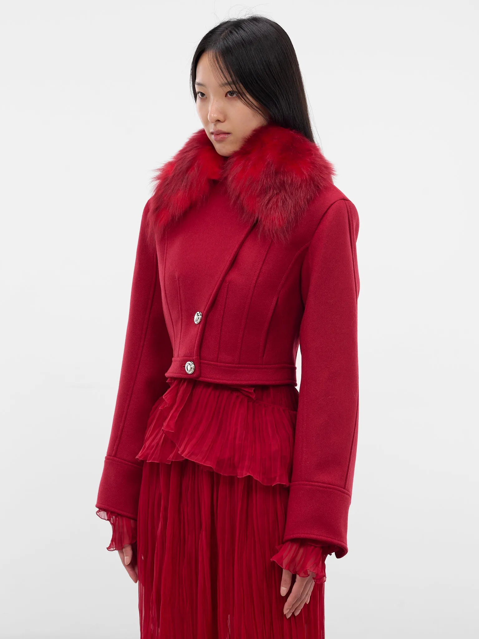 Red Wool Cropped Tailored Jacket (4S036A-N0315-RED-CHILI-PEPPER) sold by lorenzo product image thumbnail 2