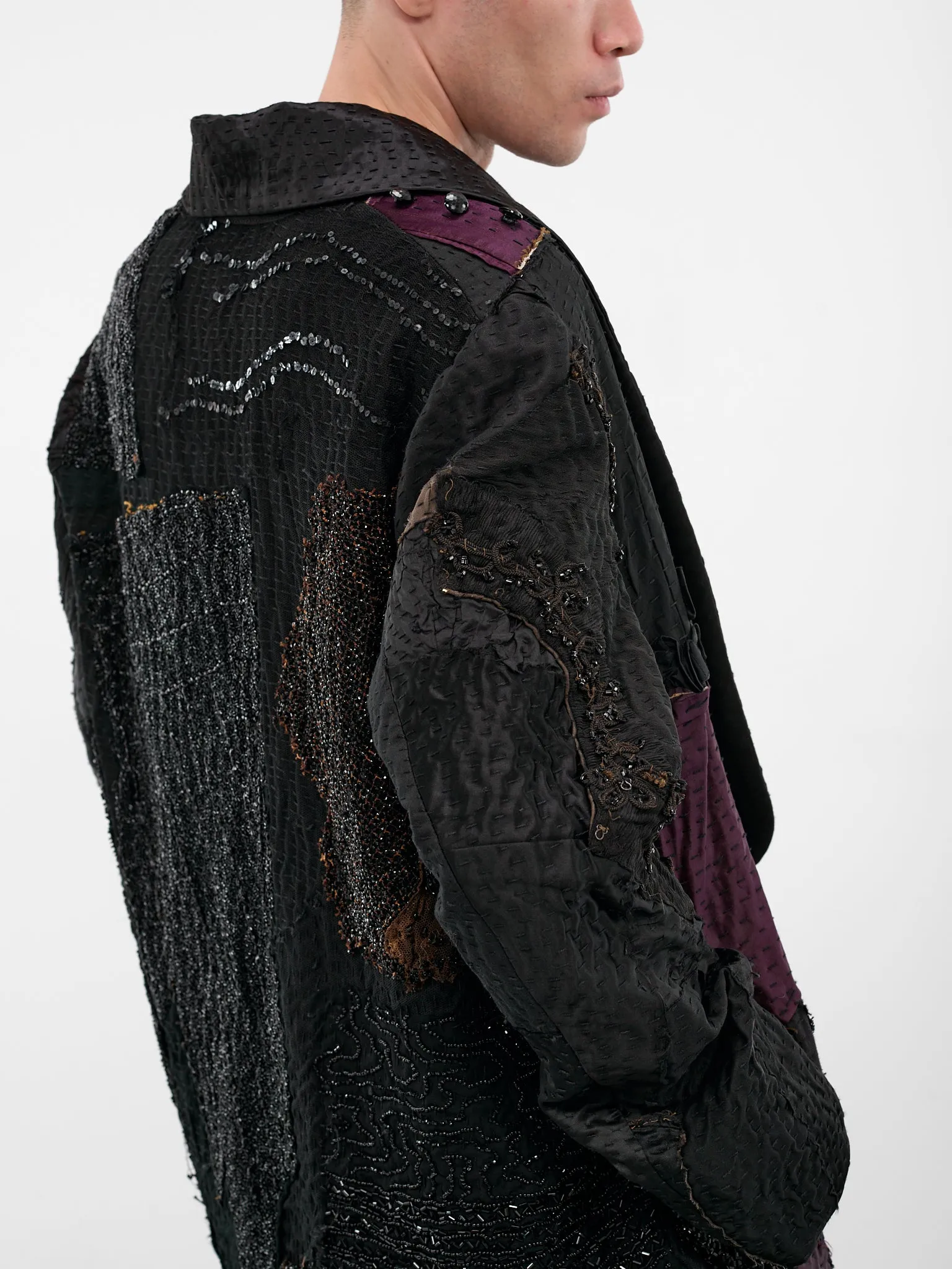 Black Patchwork Silk Finito Coat (170181-DARK) sold by lorenzo product image thumbnail 5