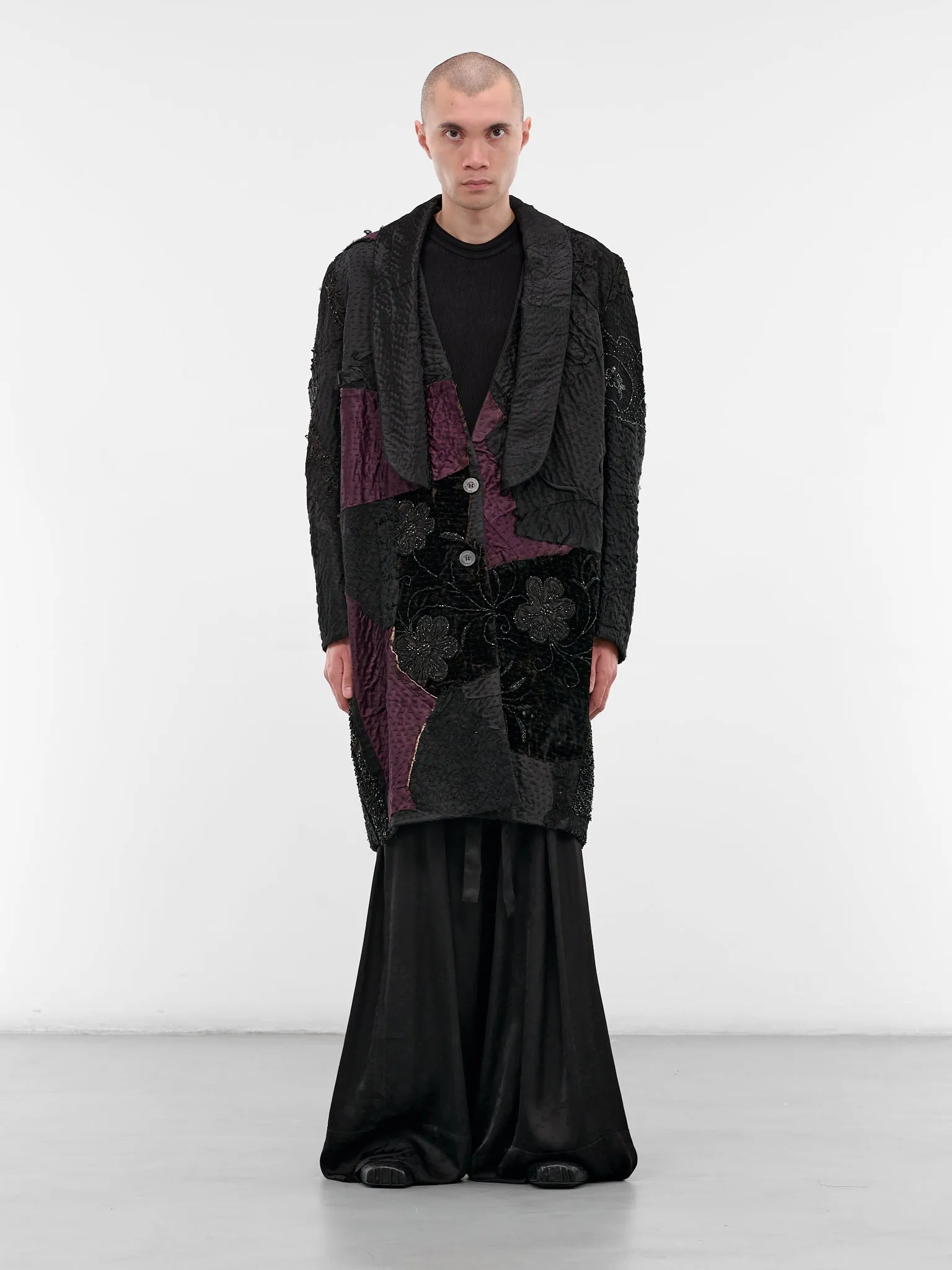 Black Patchwork Silk Finito Coat (170181-DARK) sold by lorenzo