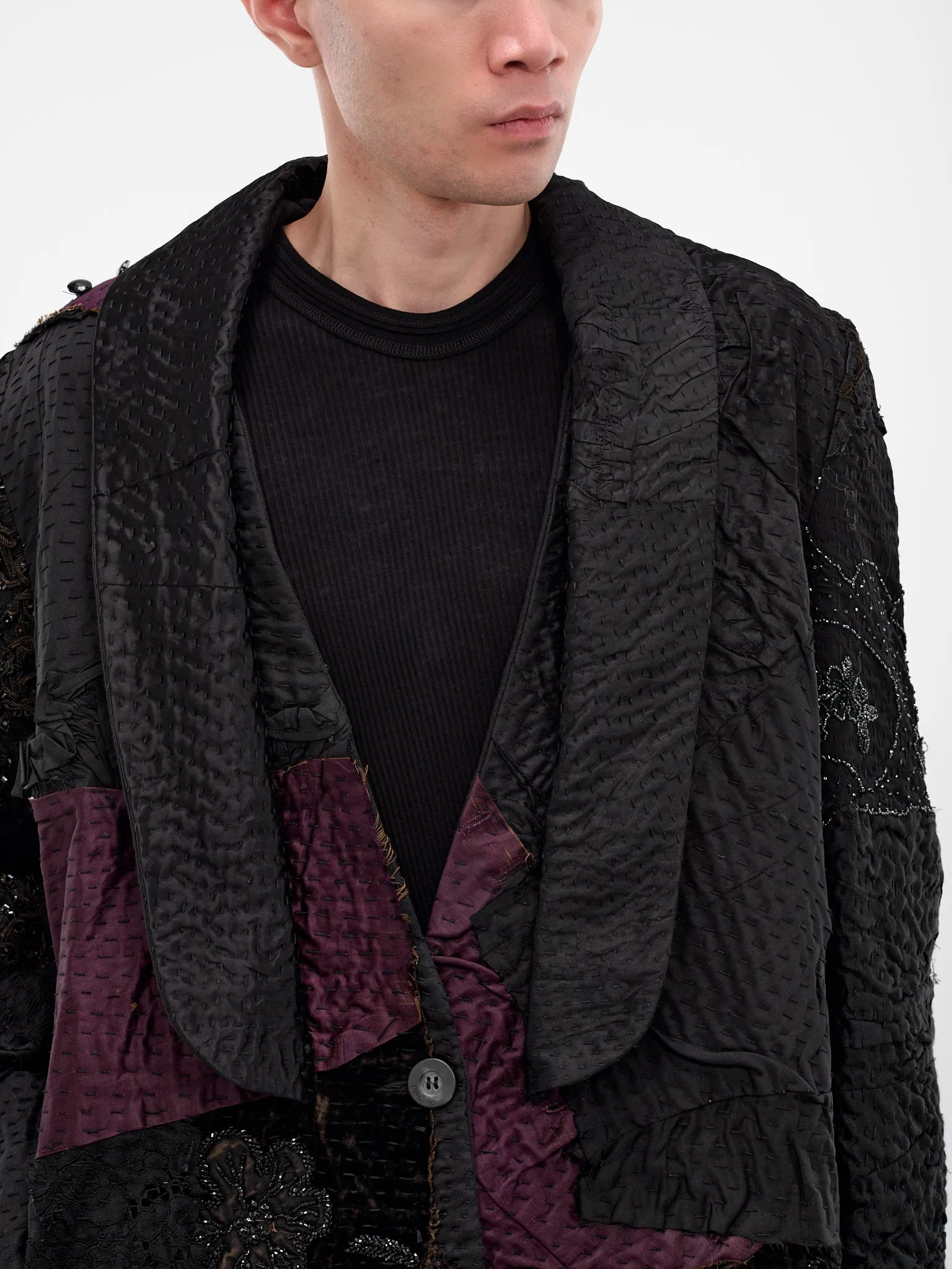 Black Patchwork Silk Finito Coat (170181-DARK) sold by lorenzo product image thumbnail 4