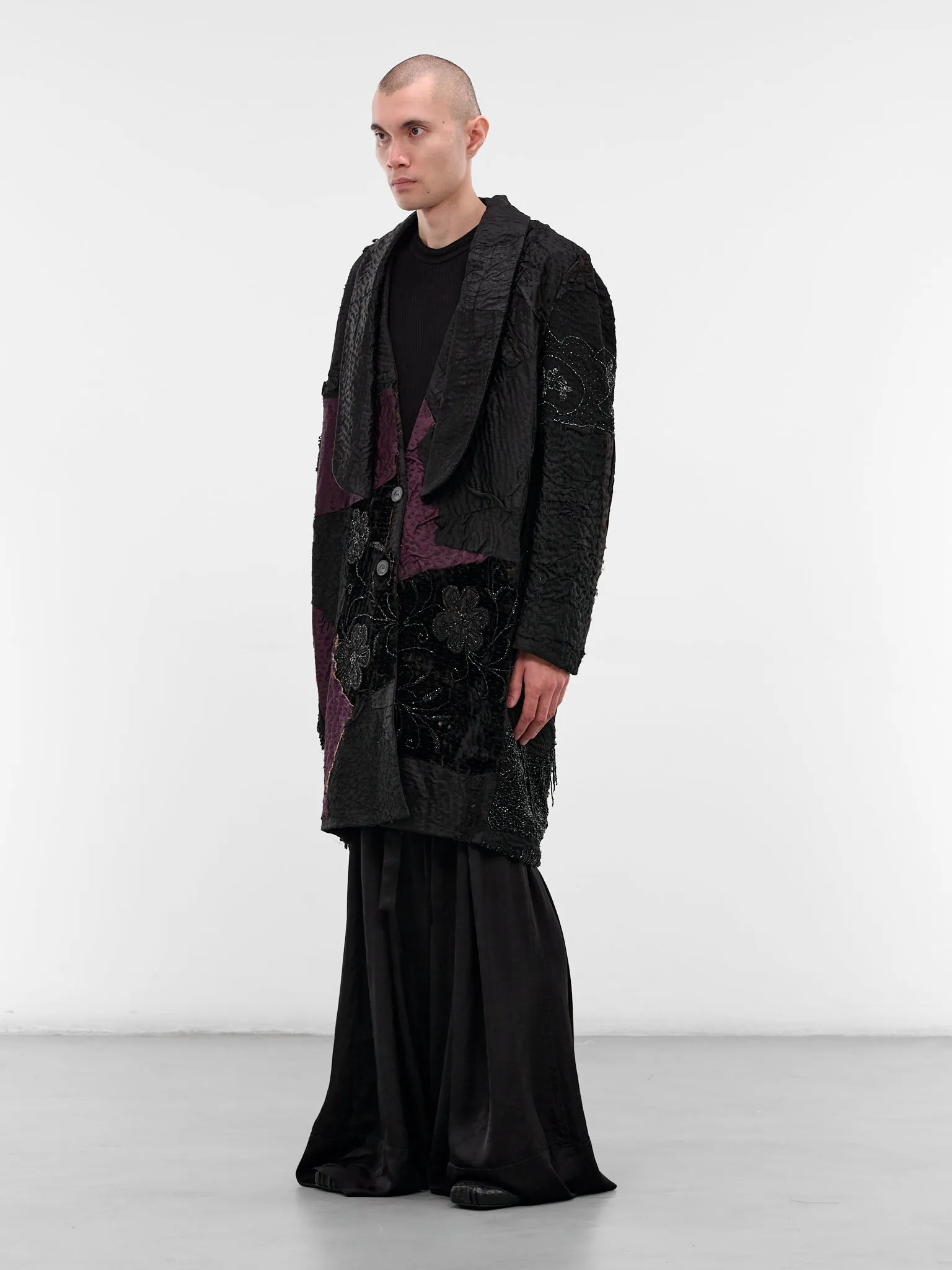 Black Patchwork Silk Finito Coat (170181-DARK) sold by lorenzo product image thumbnail 2