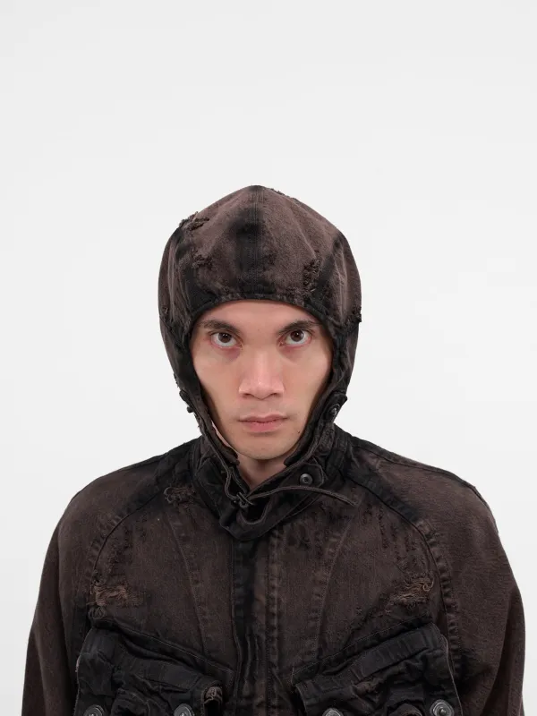Brown Distressed Denim Aviator Cap (917ACU2-BW-DARK-BROWN) sold by lorenzo