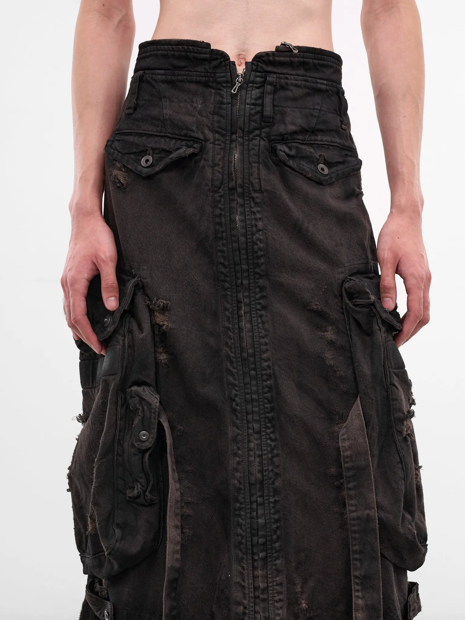 Brown Distressed Denim Long Skirt (917SKU10-BW-DARK-BROWN) sold by lorenzo product image thumbnail 4