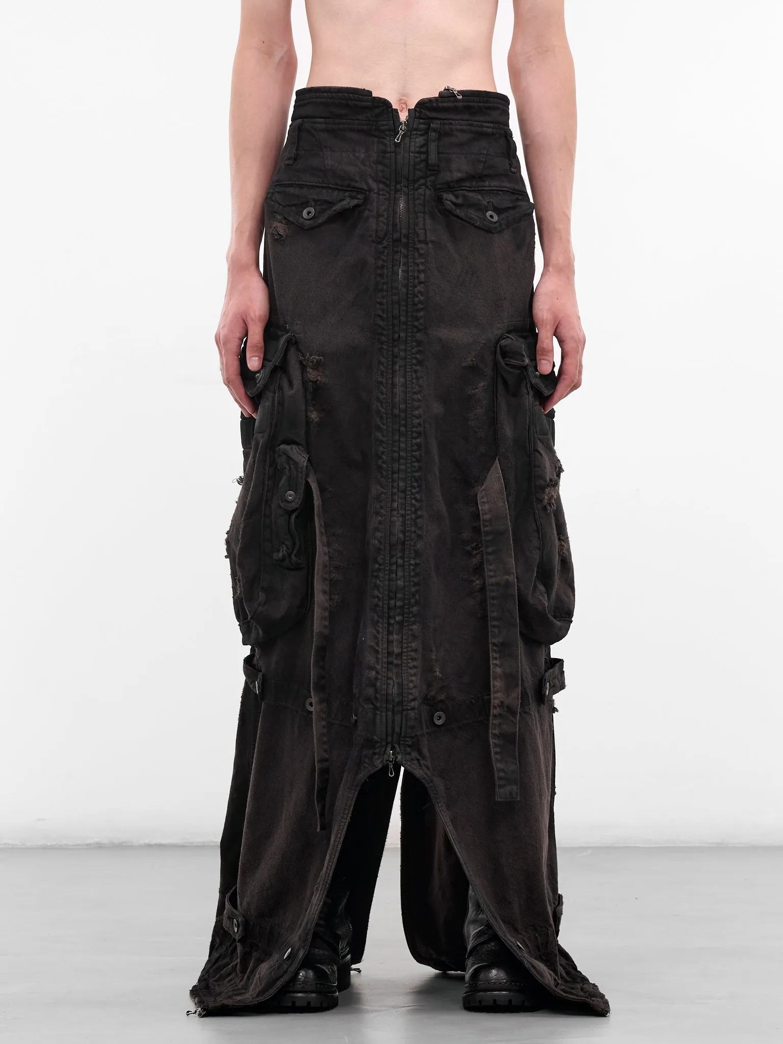 Brown Distressed Denim Long Skirt (917SKU10-BW-DARK-BROWN) sold by lorenzo