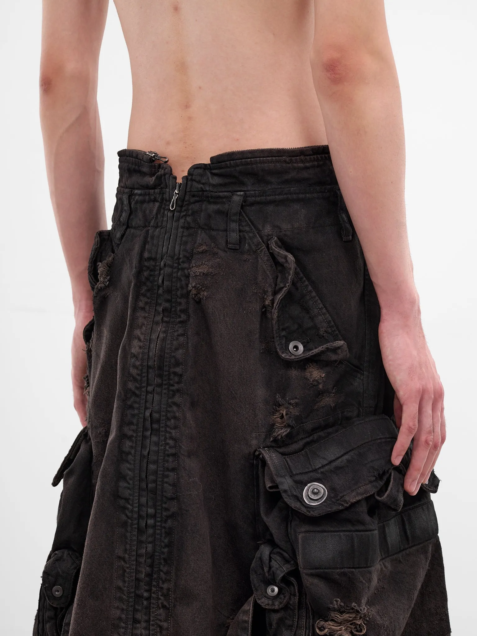 Brown Distressed Denim Long Skirt (917SKU10-BW-DARK-BROWN) sold by lorenzo product image thumbnail 5