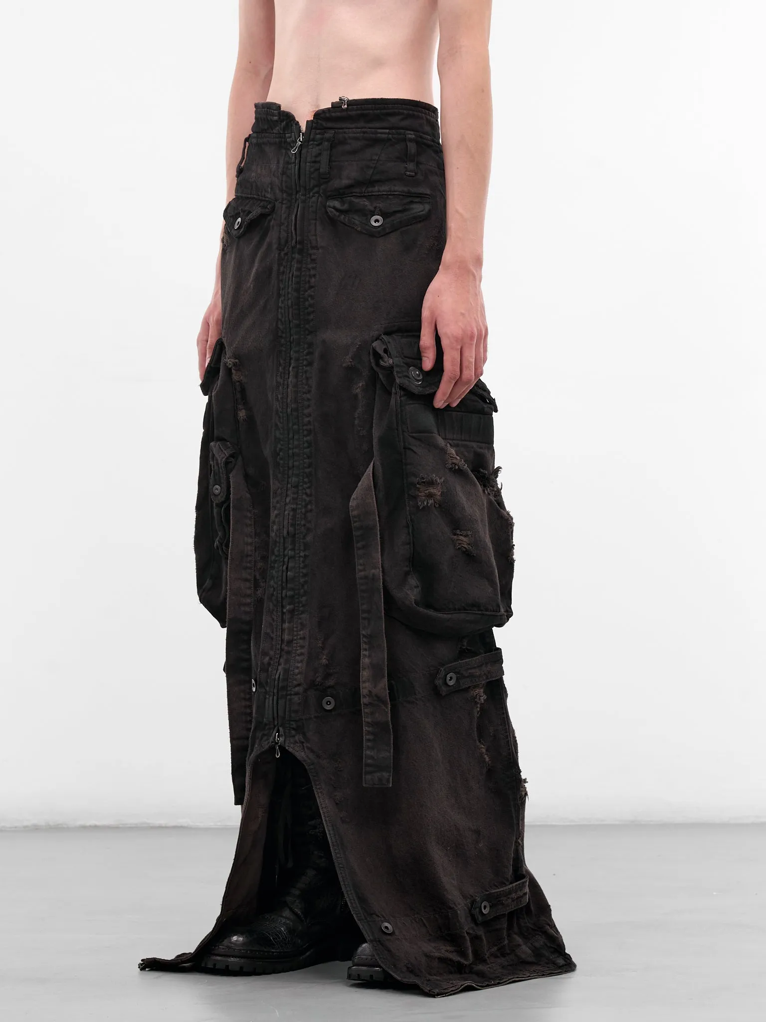 Brown Distressed Denim Long Skirt (917SKU10-BW-DARK-BROWN) sold by lorenzo product image thumbnail 2