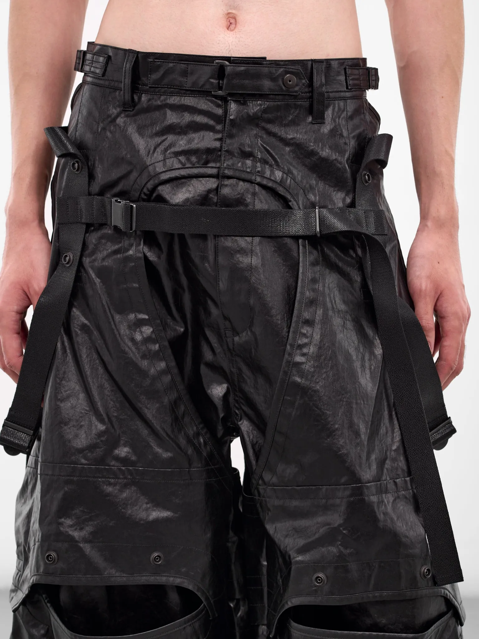 Black Coated Layered Cargo Pants (917PAM17-BLACK) sold by lorenzo product image thumbnail 4
