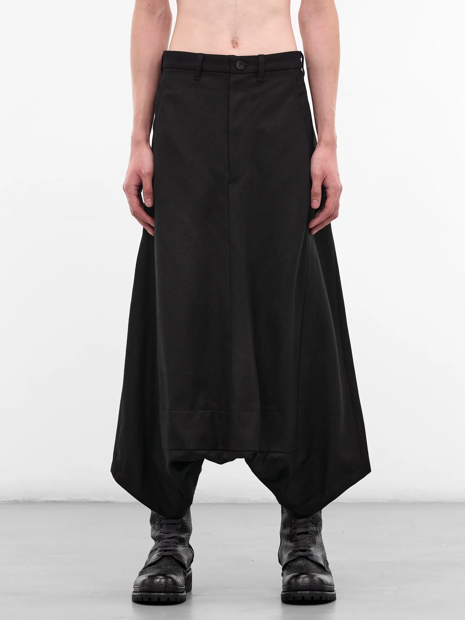 Black Baggy Drop Crotch Trousers (917PAM10-BLACK) sold by lorenzo