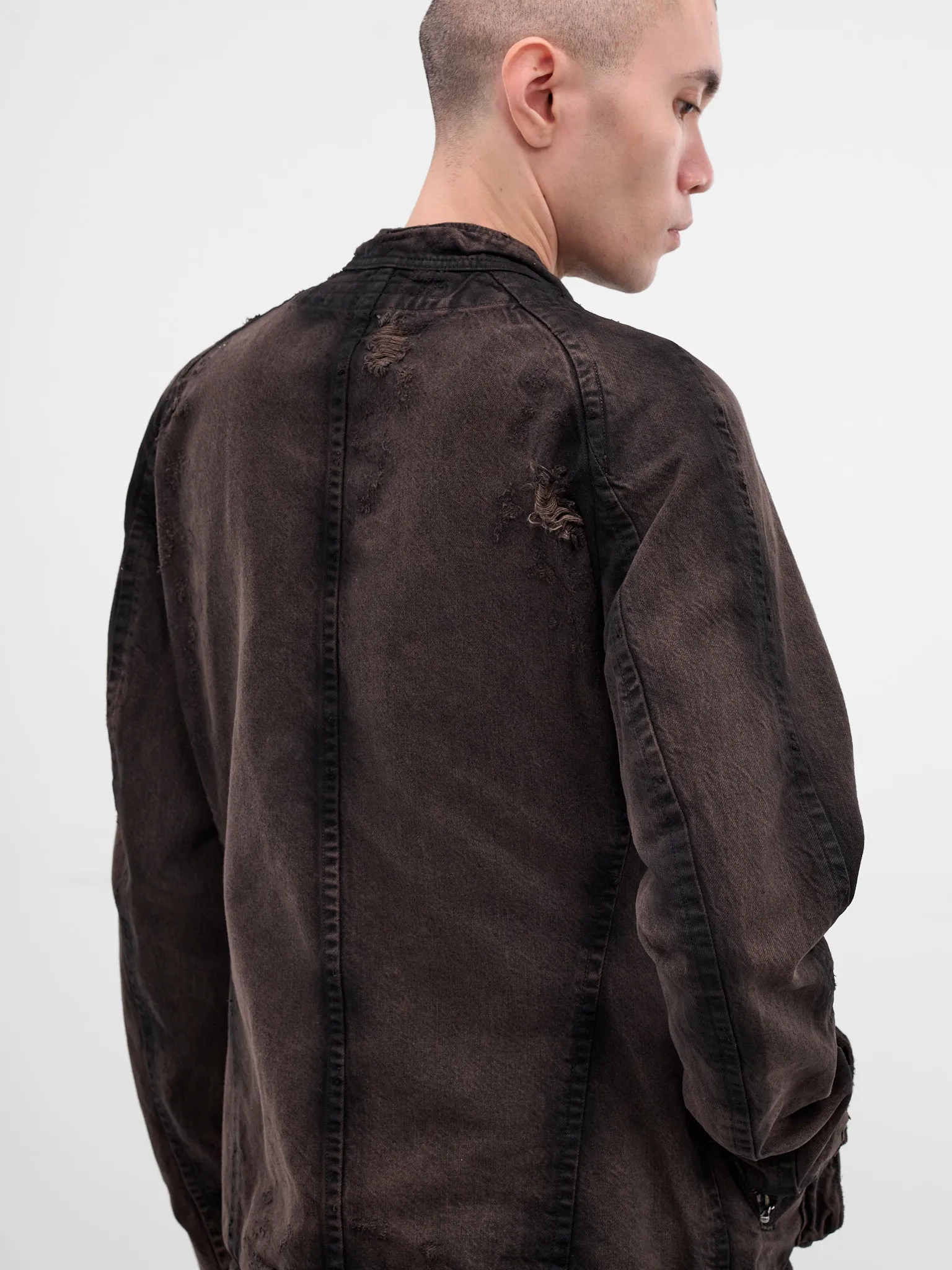 Brown Distressed Denim Jacket (917BLM1-BW-DARK-BROWN) sold by lorenzo product image thumbnail 5