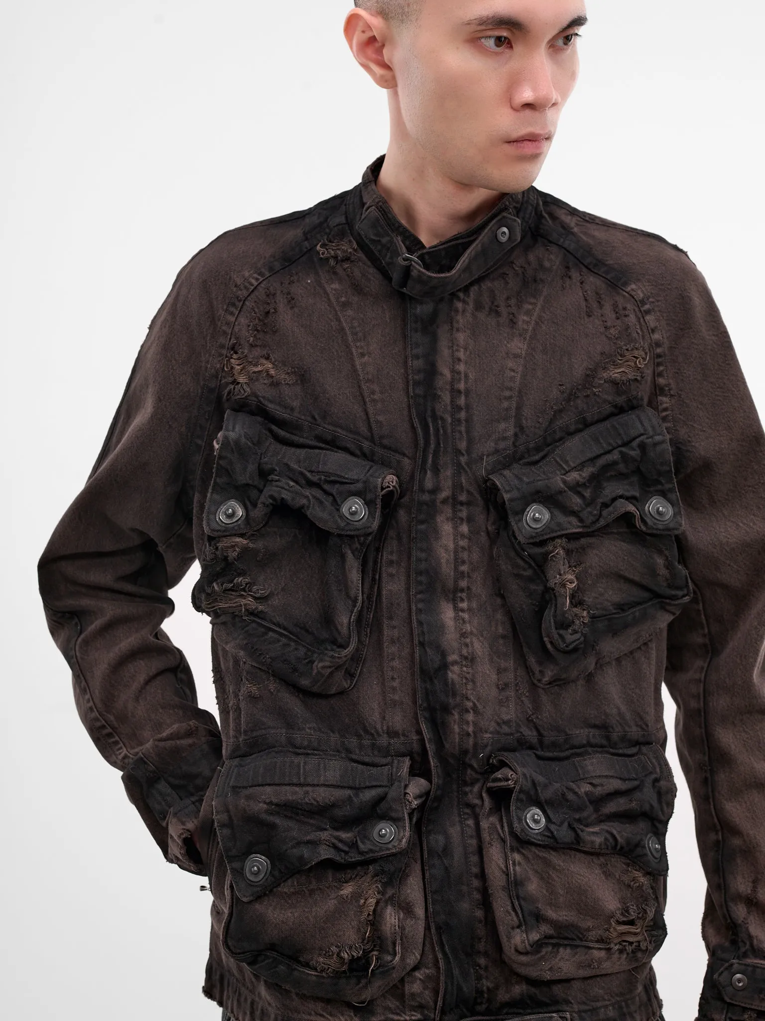 Brown Distressed Denim Jacket (917BLM1-BW-DARK-BROWN) sold by lorenzo product image thumbnail 4