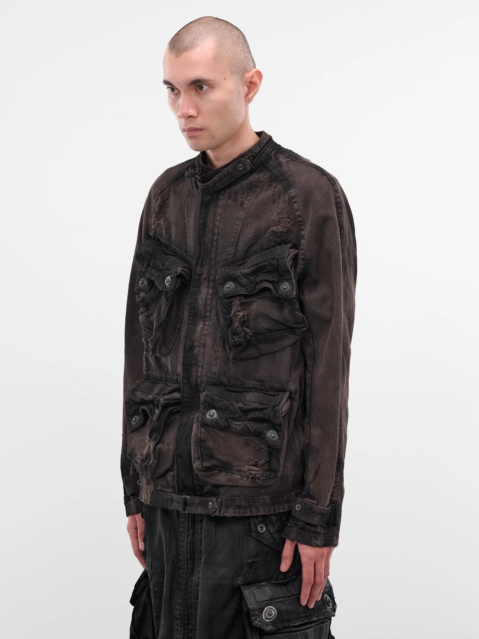Brown Distressed Denim Jacket (917BLM1-BW-DARK-BROWN) sold by lorenzo product image thumbnail 2