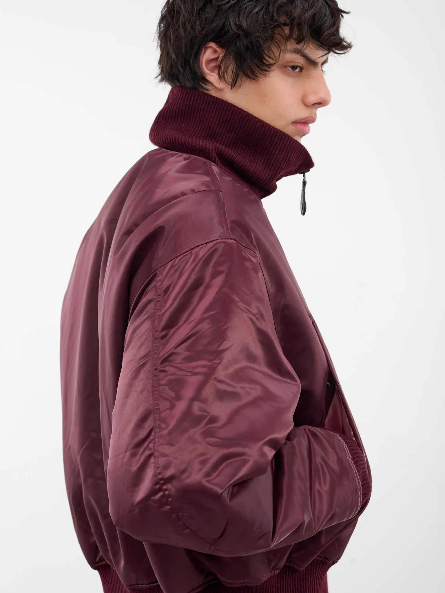 Burgundy Technical Nylon Bomber Jacket (FN-MN-OUTW001185-BURGUNDY) sold by lorenzo product image thumbnail 4