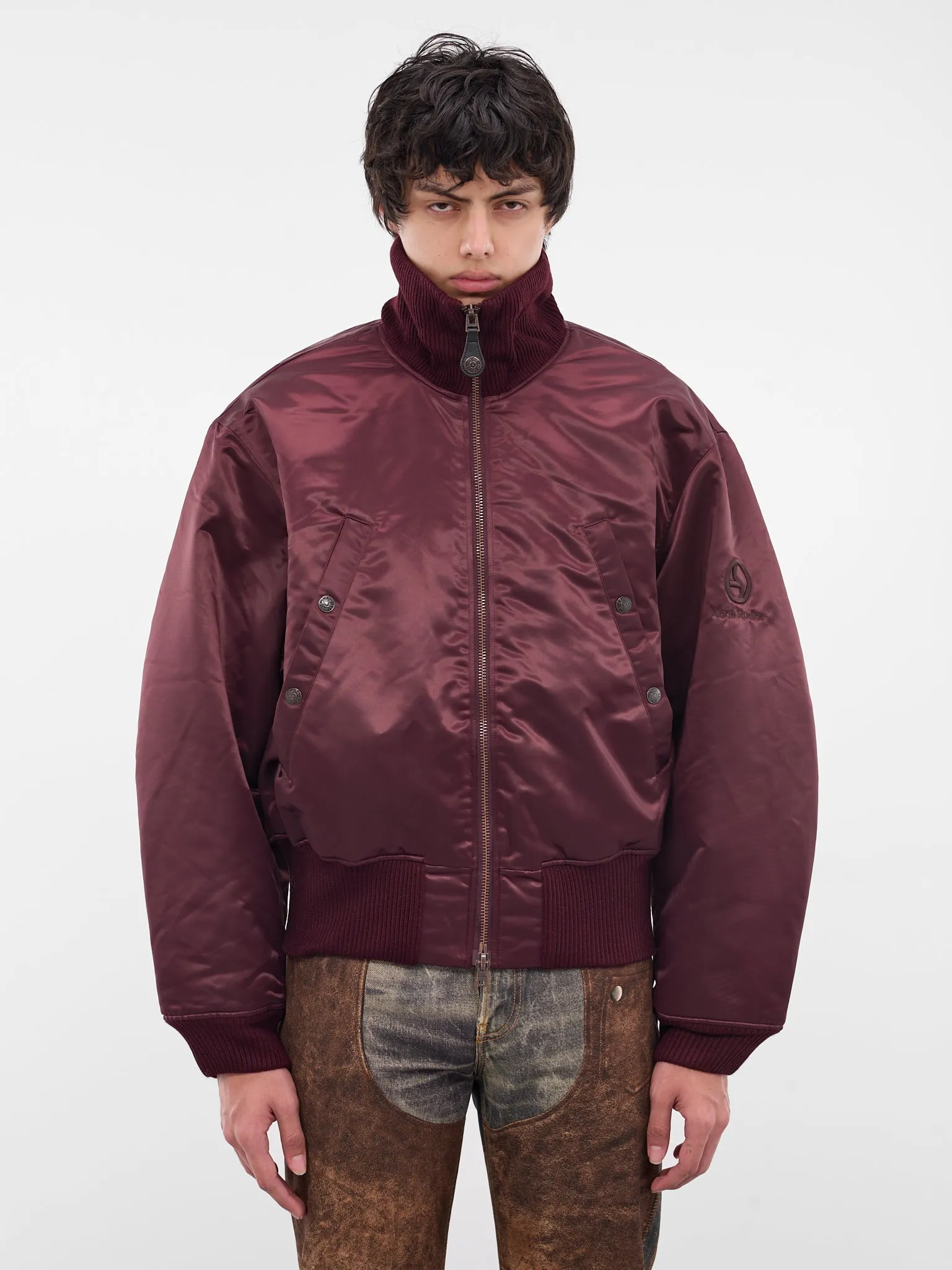 Burgundy Technical Nylon Bomber Jacket (FN-MN-OUTW001185-BURGUNDY) sold by lorenzo