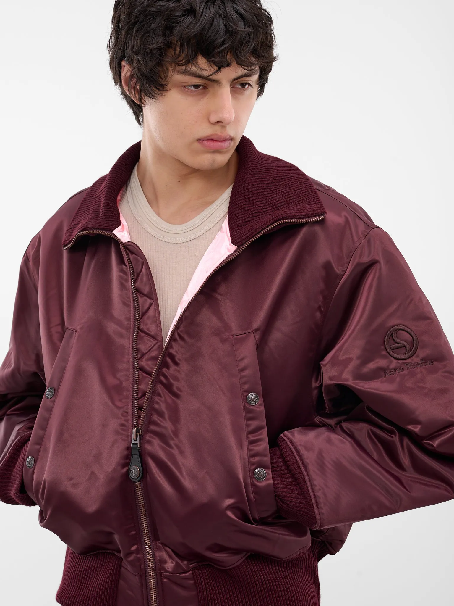 Burgundy Technical Nylon Bomber Jacket (FN-MN-OUTW001185-BURGUNDY) sold by lorenzo product image thumbnail 5