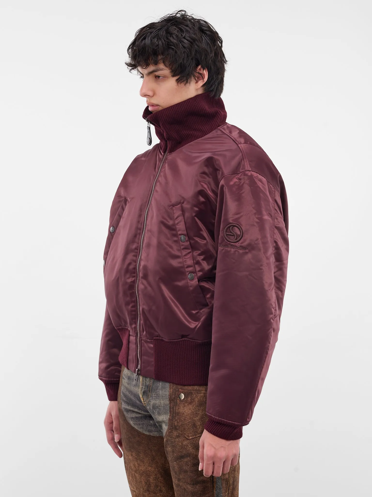 Burgundy Technical Nylon Bomber Jacket (FN-MN-OUTW001185-BURGUNDY) sold by lorenzo product image thumbnail 2