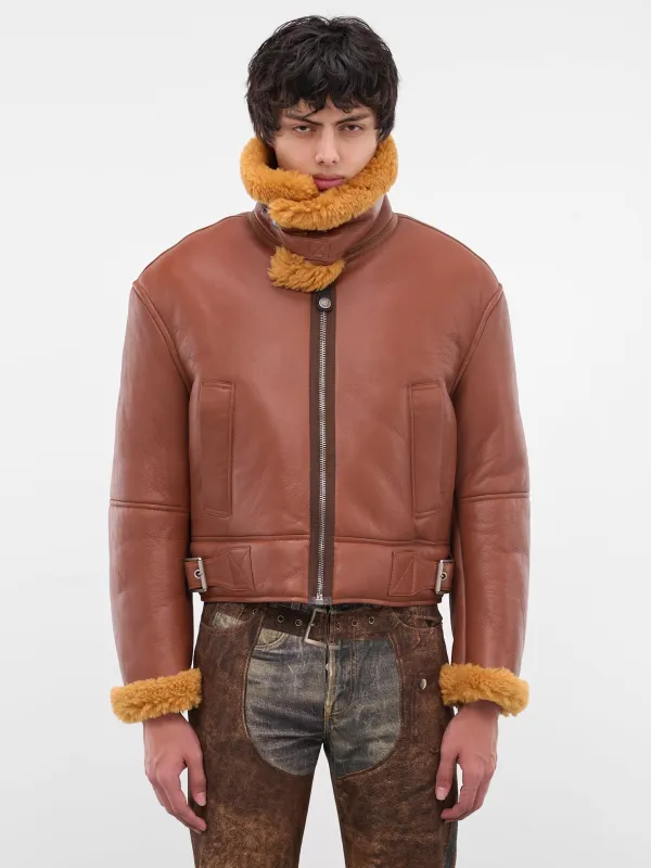 Brown Shearling Leather Biker Jacket (FN-MN-LEAT000292-RUST-BROWN) sold by lorenzo