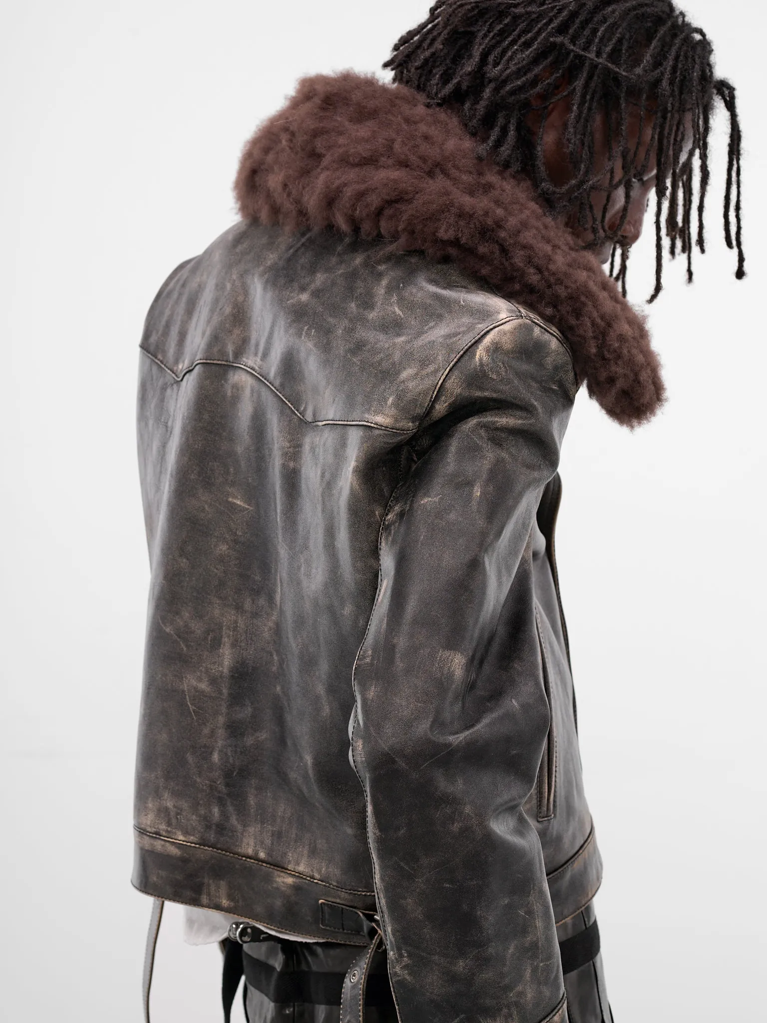 Binus Leather Shearling Aviator Jacket (B0013398-LT169-BLACK-NUDE) sold by lorenzo product image thumbnail 5