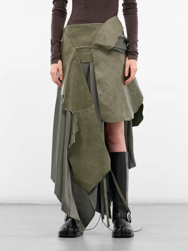 Eugenia Asymmetric Leather Satin Skirt (B0013595-FA647-SAGE) sold by lorenzo