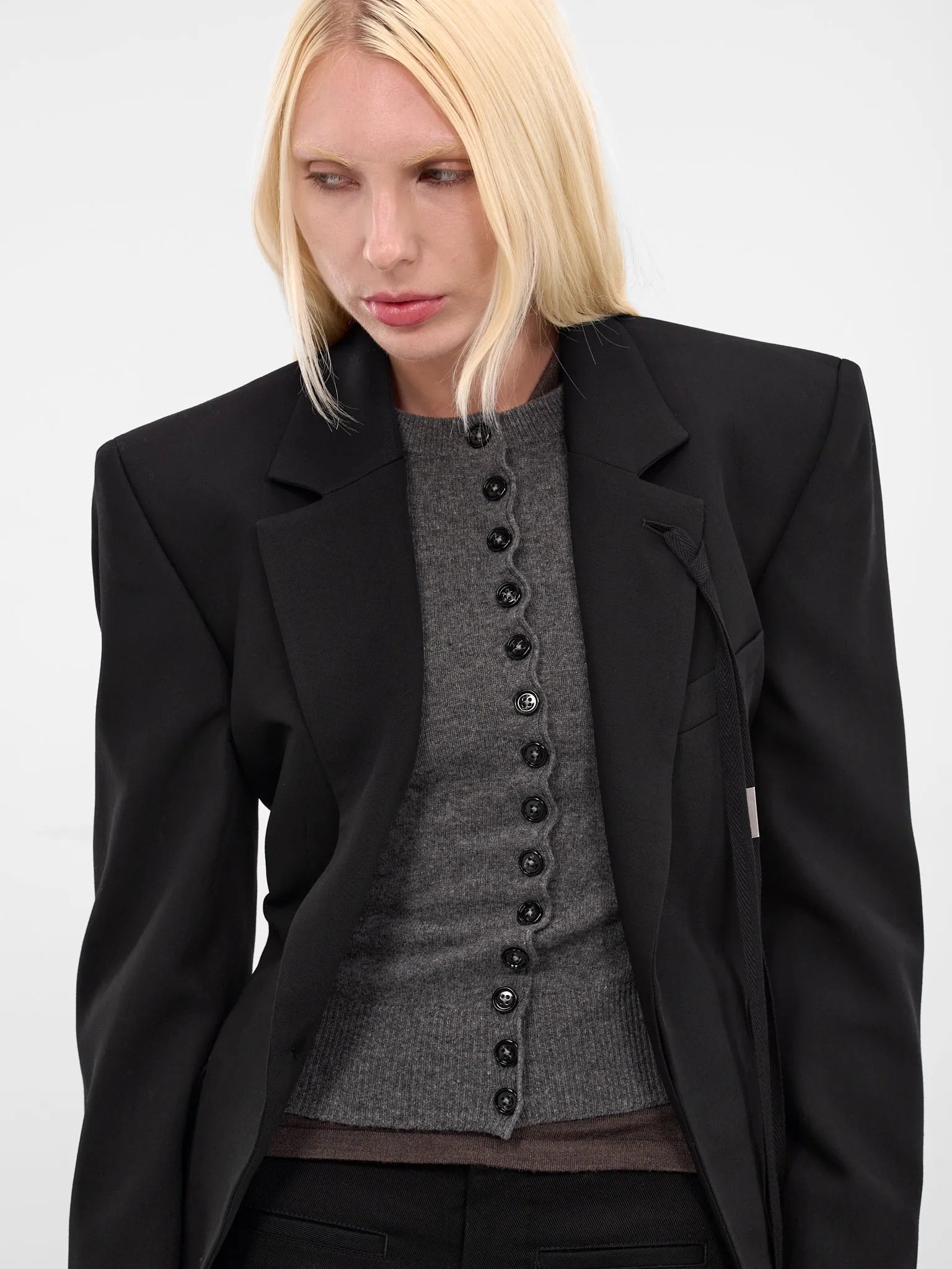 Jomar Black Wool Lacer-Up Blazer (B0013509-FA556-BLACK) sold by lorenzo product image thumbnail 4