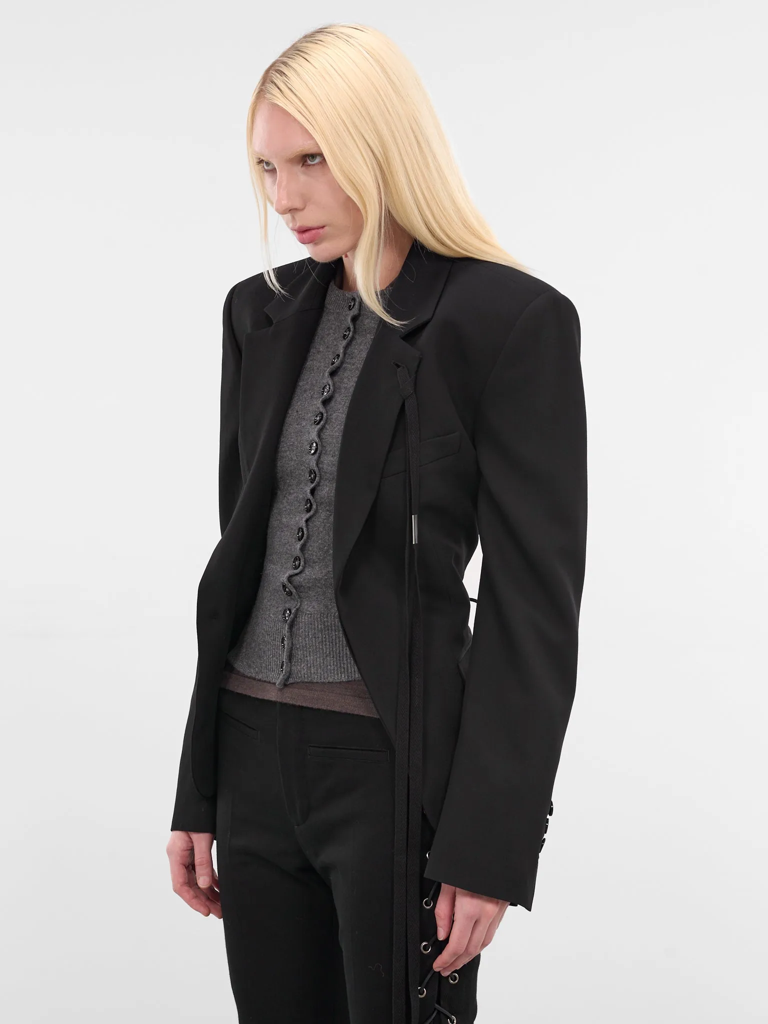 Jomar Black Wool Lacer-Up Blazer (B0013509-FA556-BLACK) sold by lorenzo product image thumbnail 2