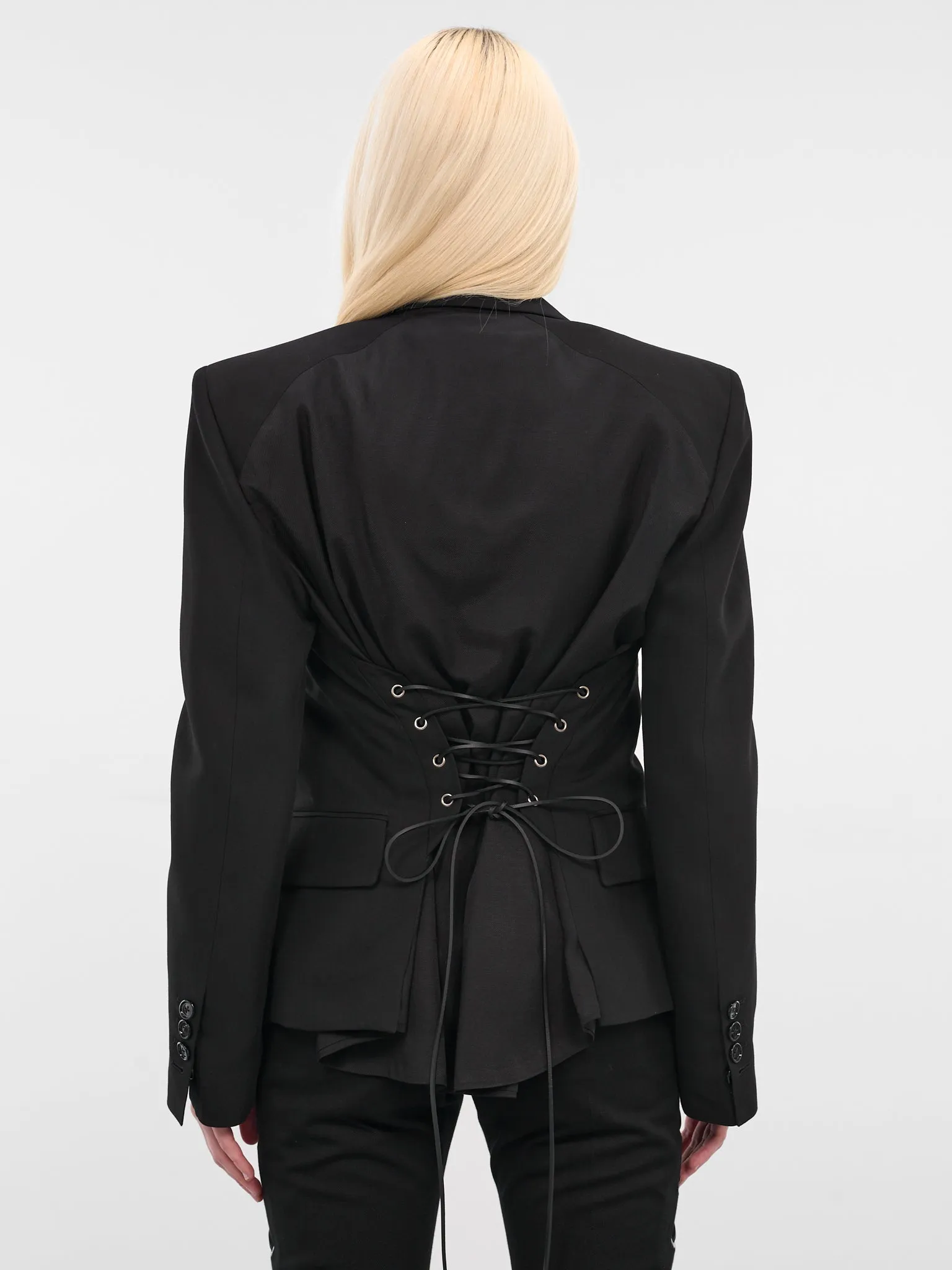 Jomar Black Wool Lacer-Up Blazer (B0013509-FA556-BLACK) sold by lorenzo product image thumbnail 3