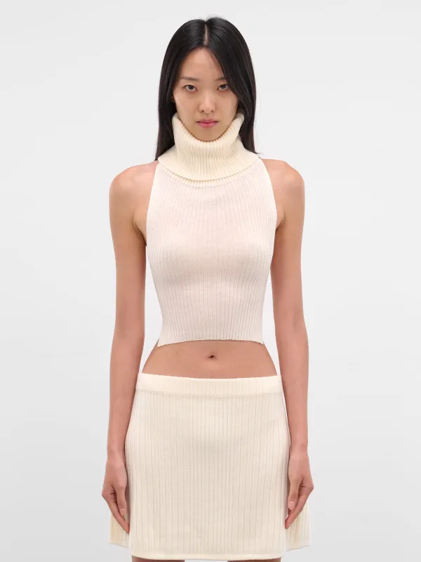 Tia White Ribbed Halter Turtleneck (22136-TIA-ECRU) sold by lorenzo