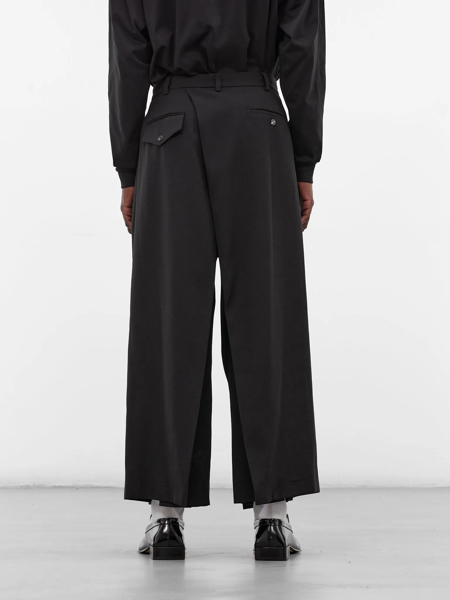Black Wool Hakama Trousers (HAKAMA-LONG-MATTE-SHINY-BLACK) sold by lorenzo product image thumbnail 3