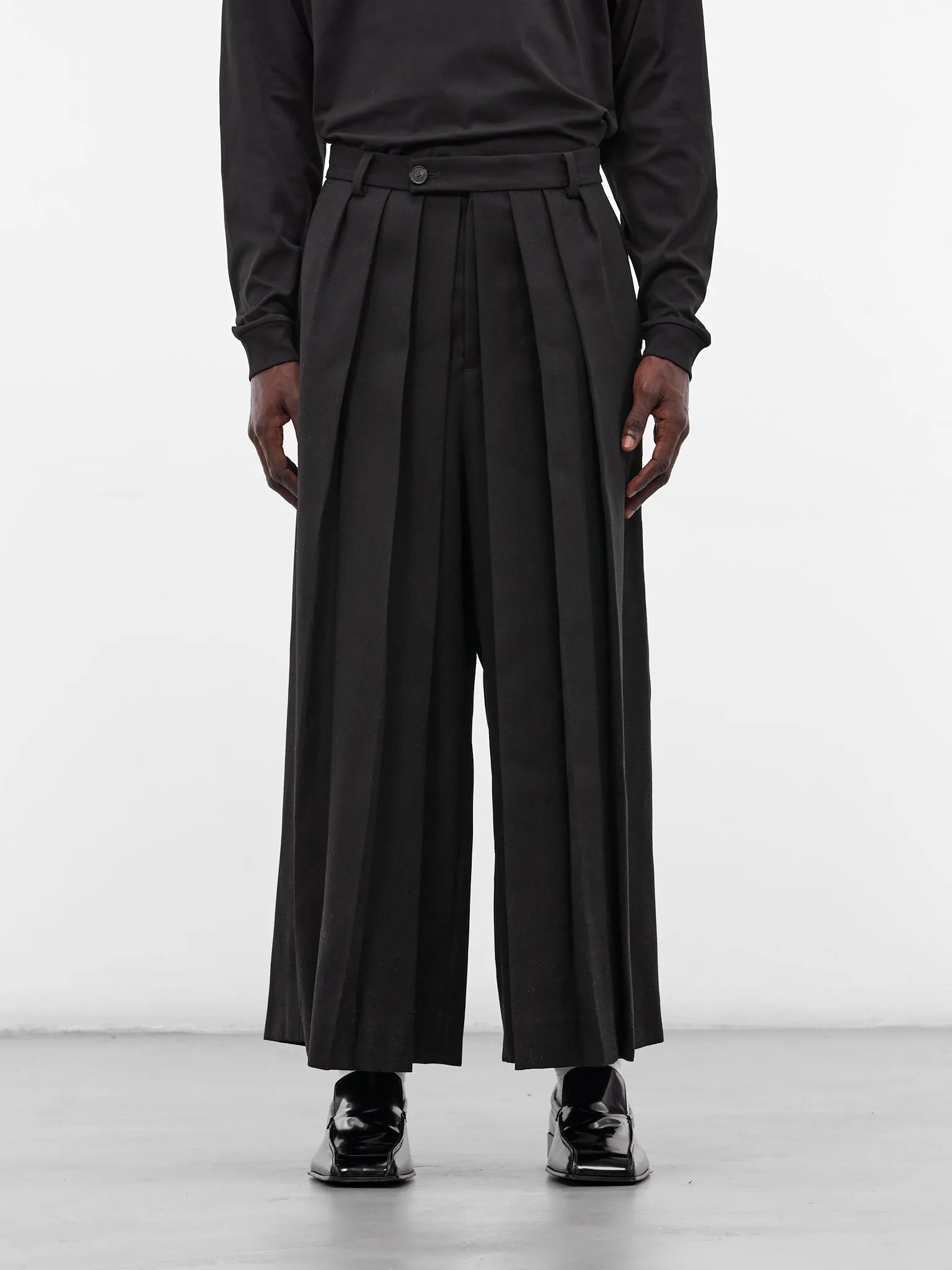 Black Wool Hakama Trousers (HAKAMA-LONG-MATTE-SHINY-BLACK) sold by lorenzo