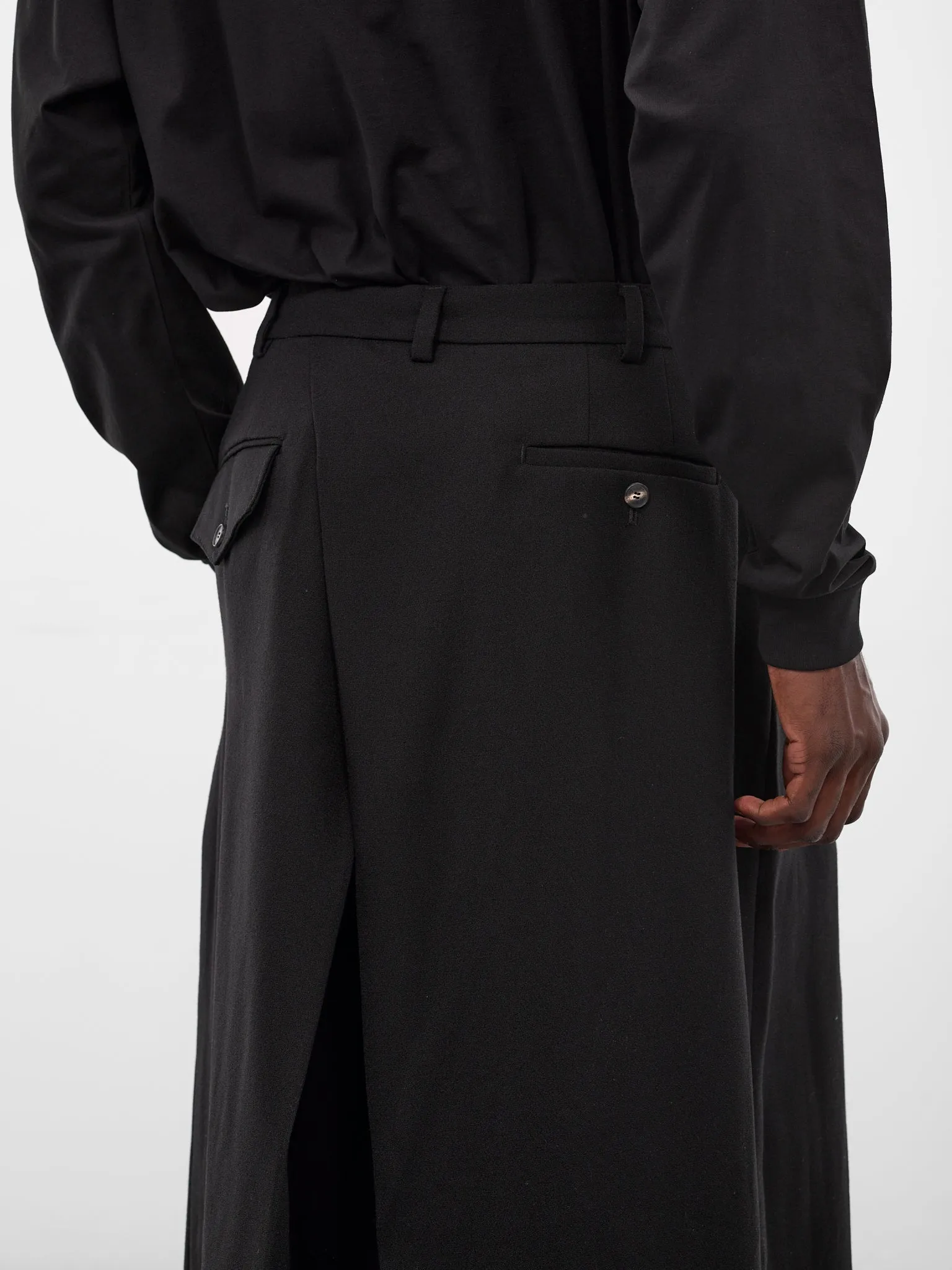 Black Wool Hakama Trousers (HAKAMA-LONG-MATTE-SHINY-BLACK) sold by lorenzo product image thumbnail 4