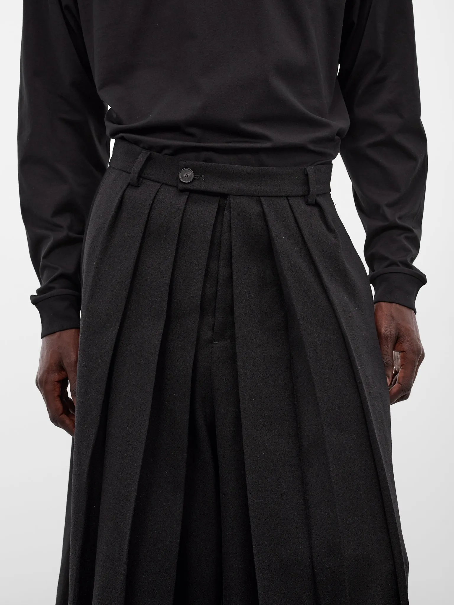 Black Wool Hakama Trousers (HAKAMA-LONG-MATTE-SHINY-BLACK) sold by lorenzo product image thumbnail 5
