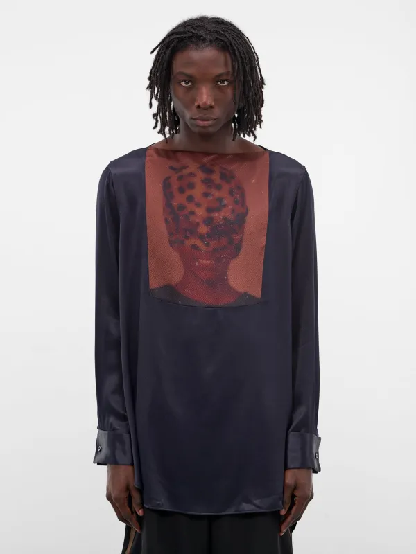 Navy Mary Graphic Silk Shirt (MA25SH11-VI01-503-NAVY-RED-PRI) sold by lorenzo