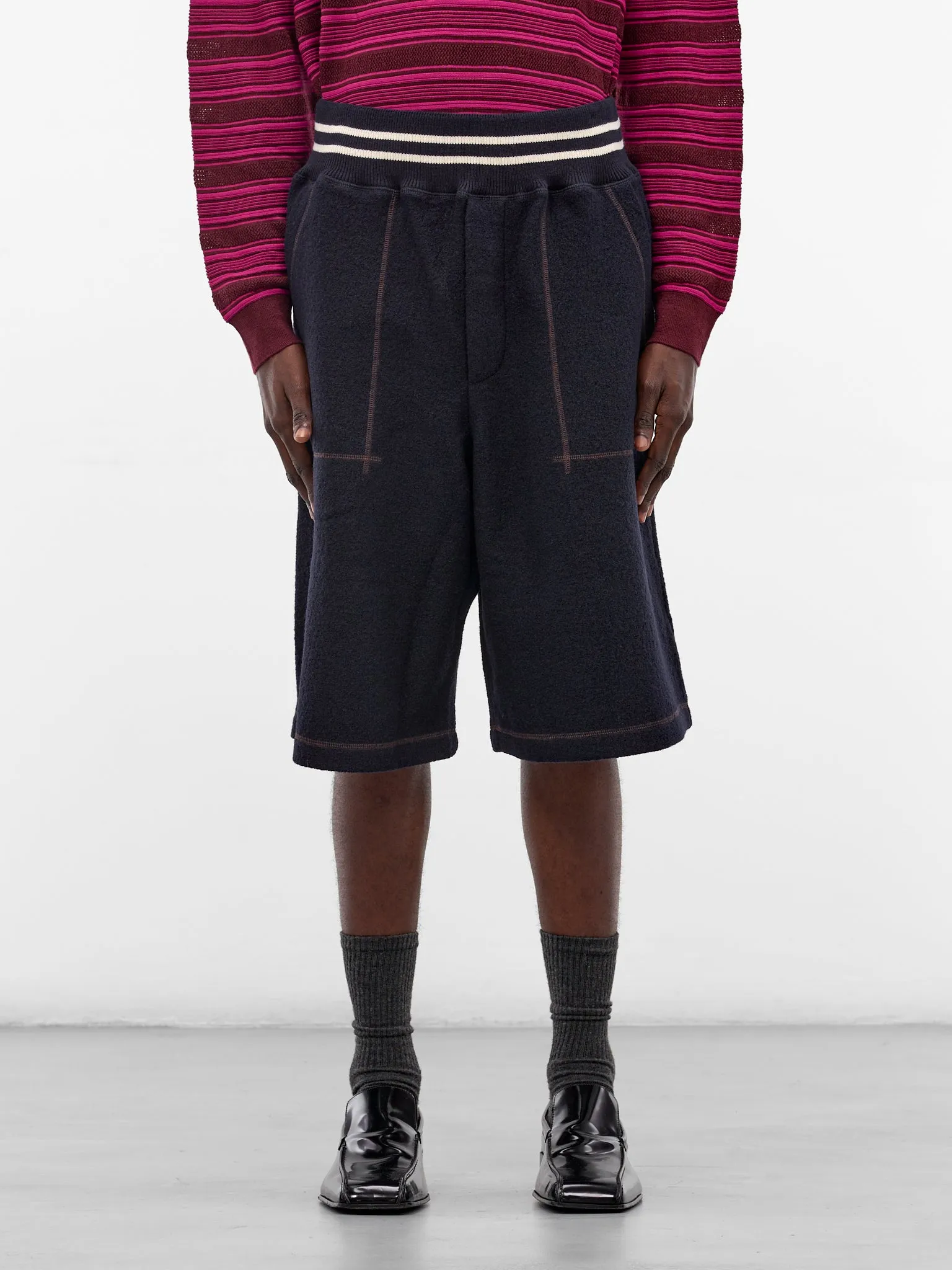 Navy October Wool Varsity Shorts (MA25JE19-JE04-503-NAVY) sold by lorenzo