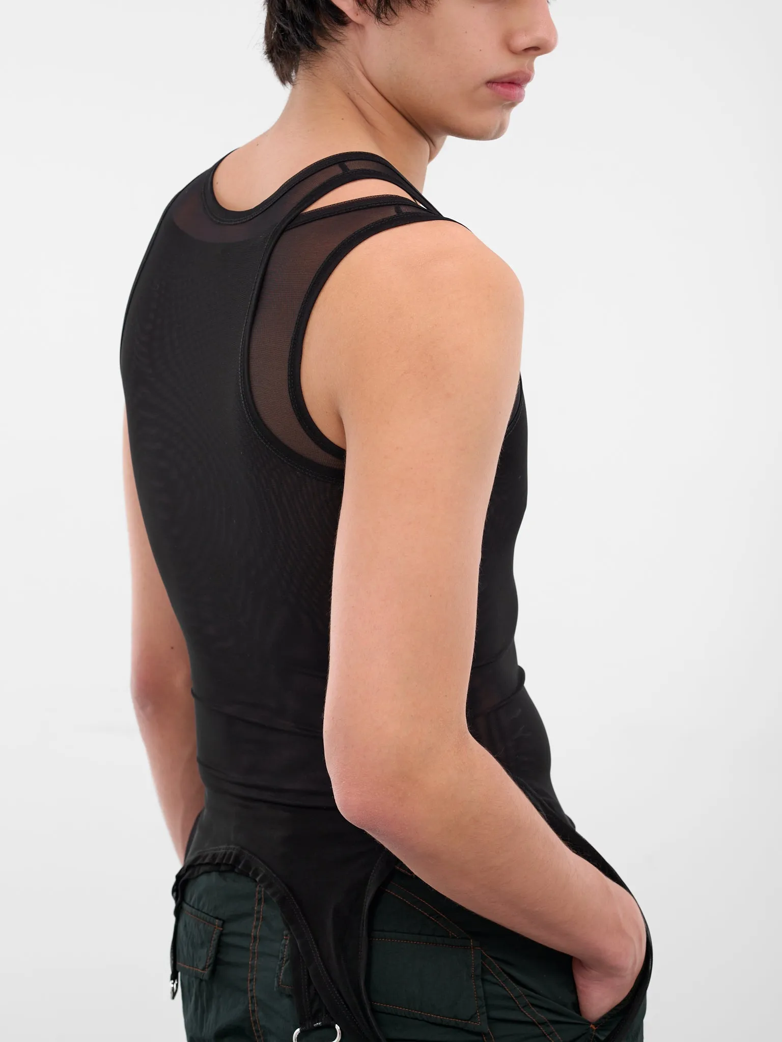 Black Layered Sheer Mesh Tank (25F3TS0123891-BLACK) sold by lorenzo product image thumbnail 5