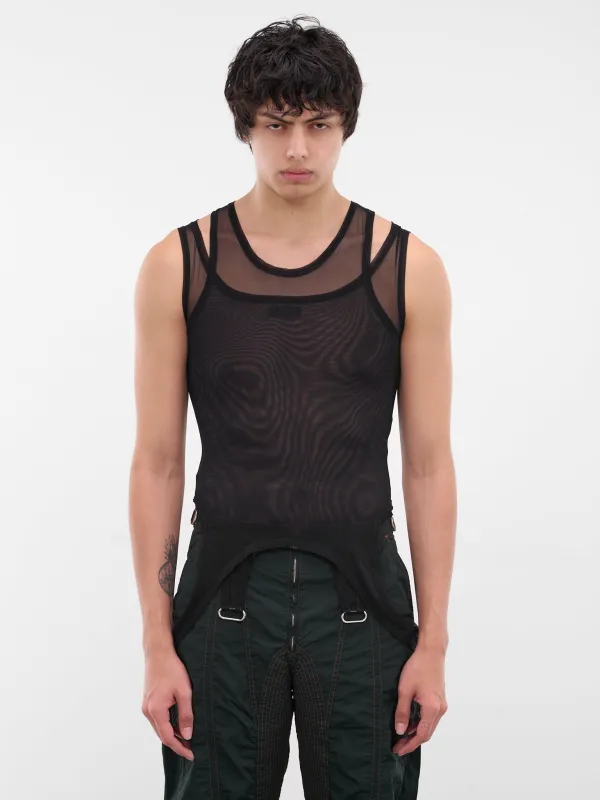 Black Layered Sheer Mesh Tank (25F3TS0123891-BLACK) sold by lorenzo