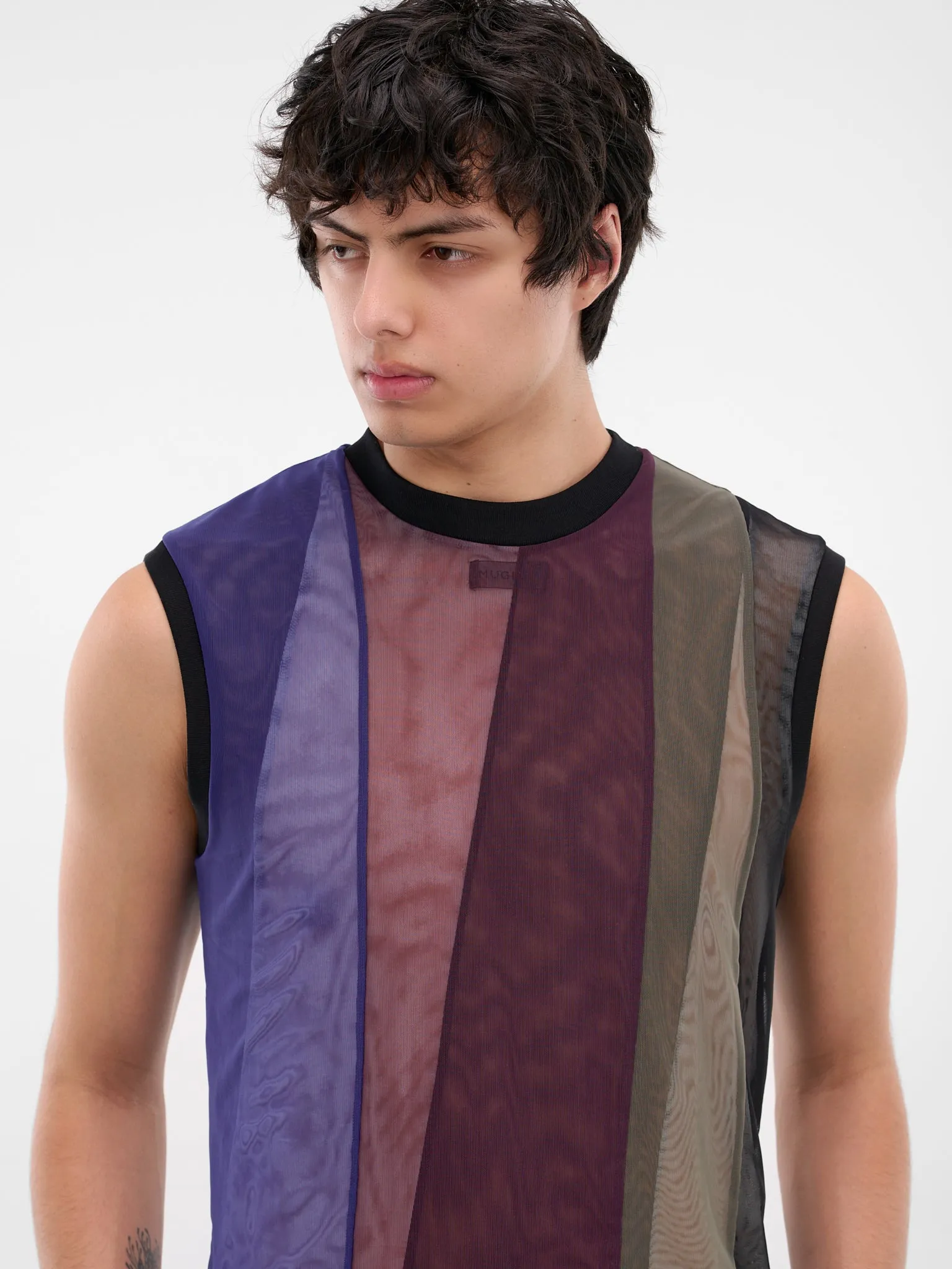 Sheer Patchwork Mesh Tank Top (25F3T00822891-ULTRABLUE-BLACK) sold by lorenzo product image thumbnail 4