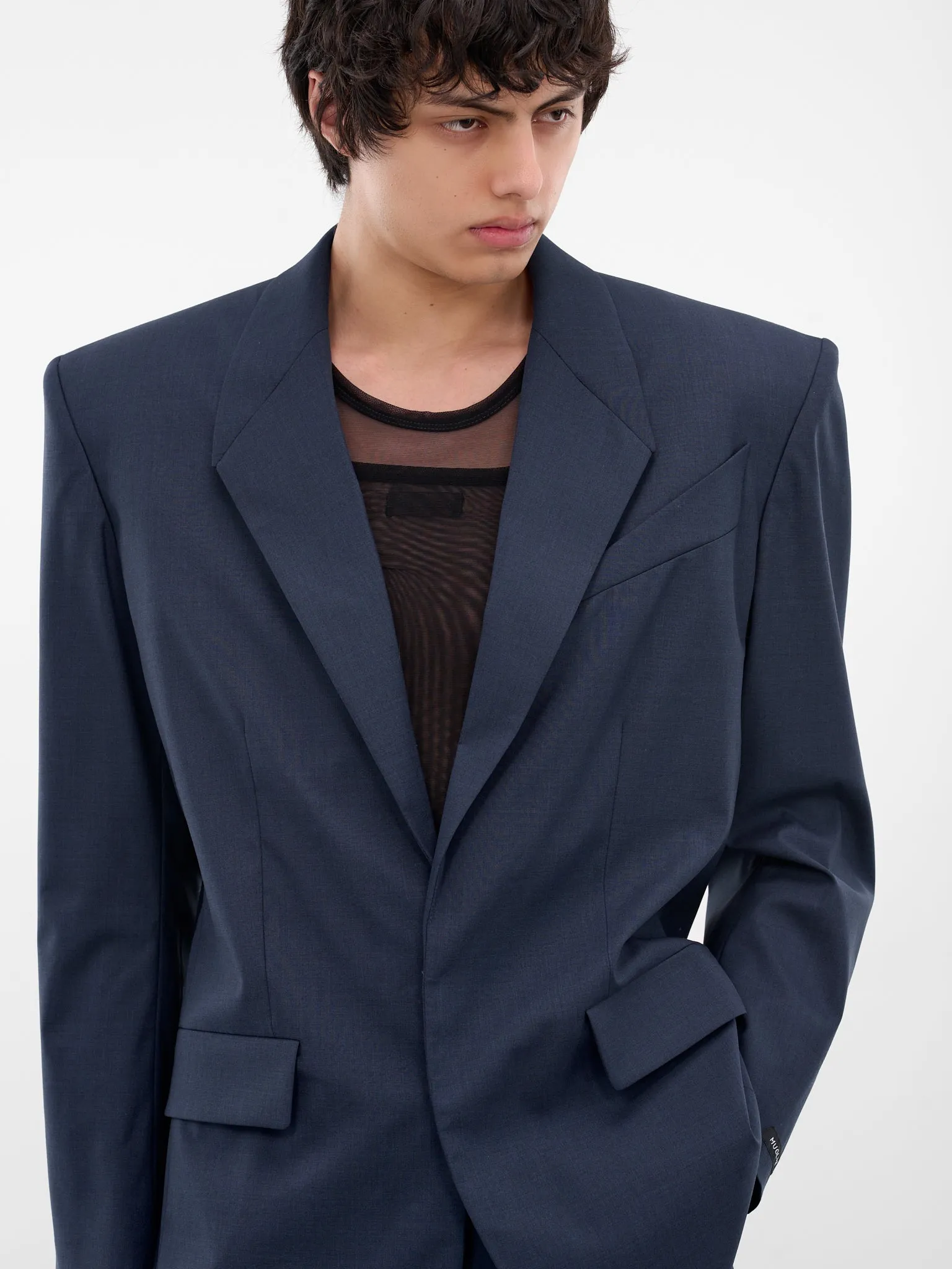 Blue Oversized Wool Blazer (25F1VE0467191-DARK-BLUE) sold by lorenzo product image thumbnail 4