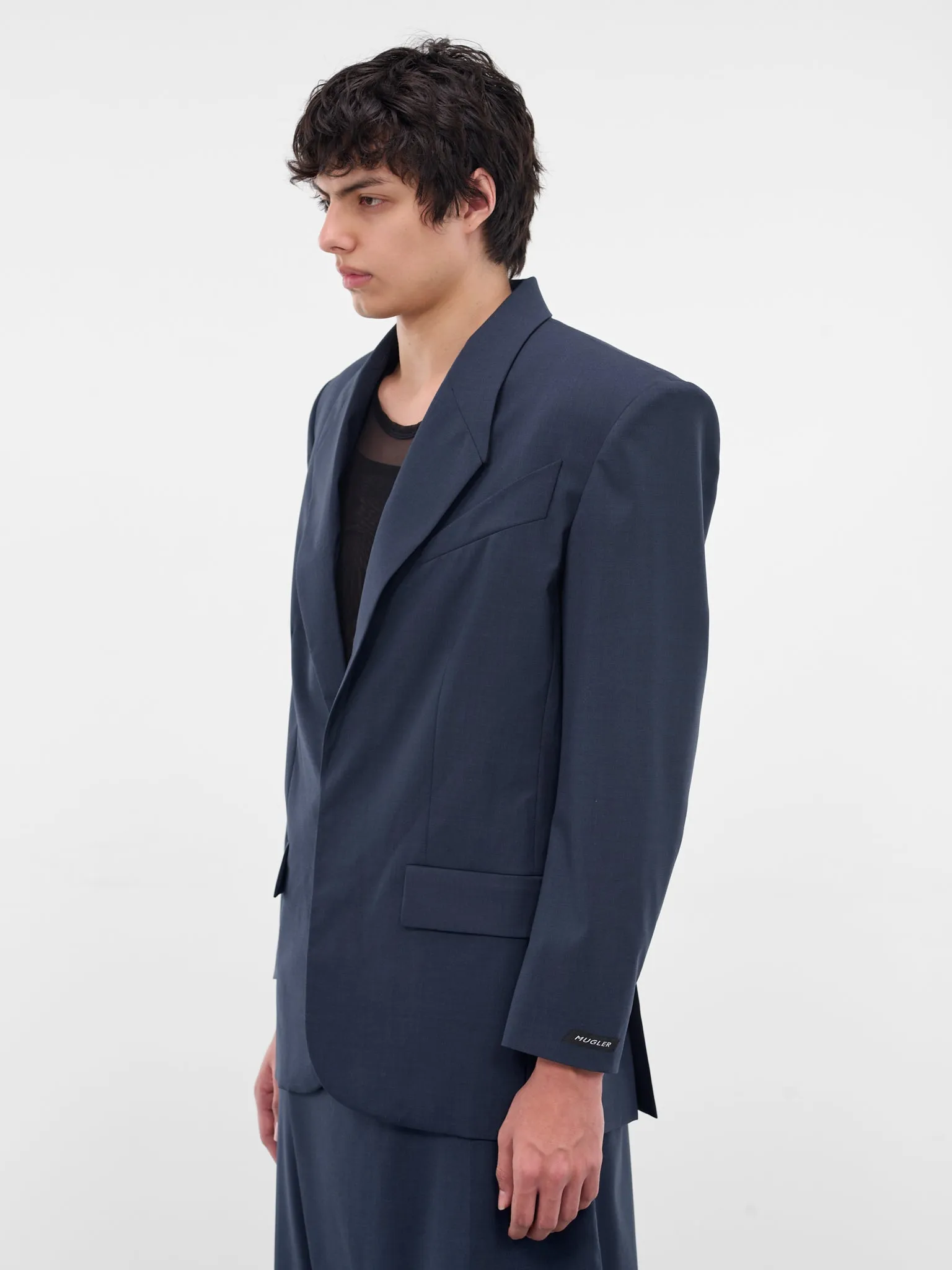 Blue Oversized Wool Blazer (25F1VE0467191-DARK-BLUE) sold by lorenzo product image thumbnail 2