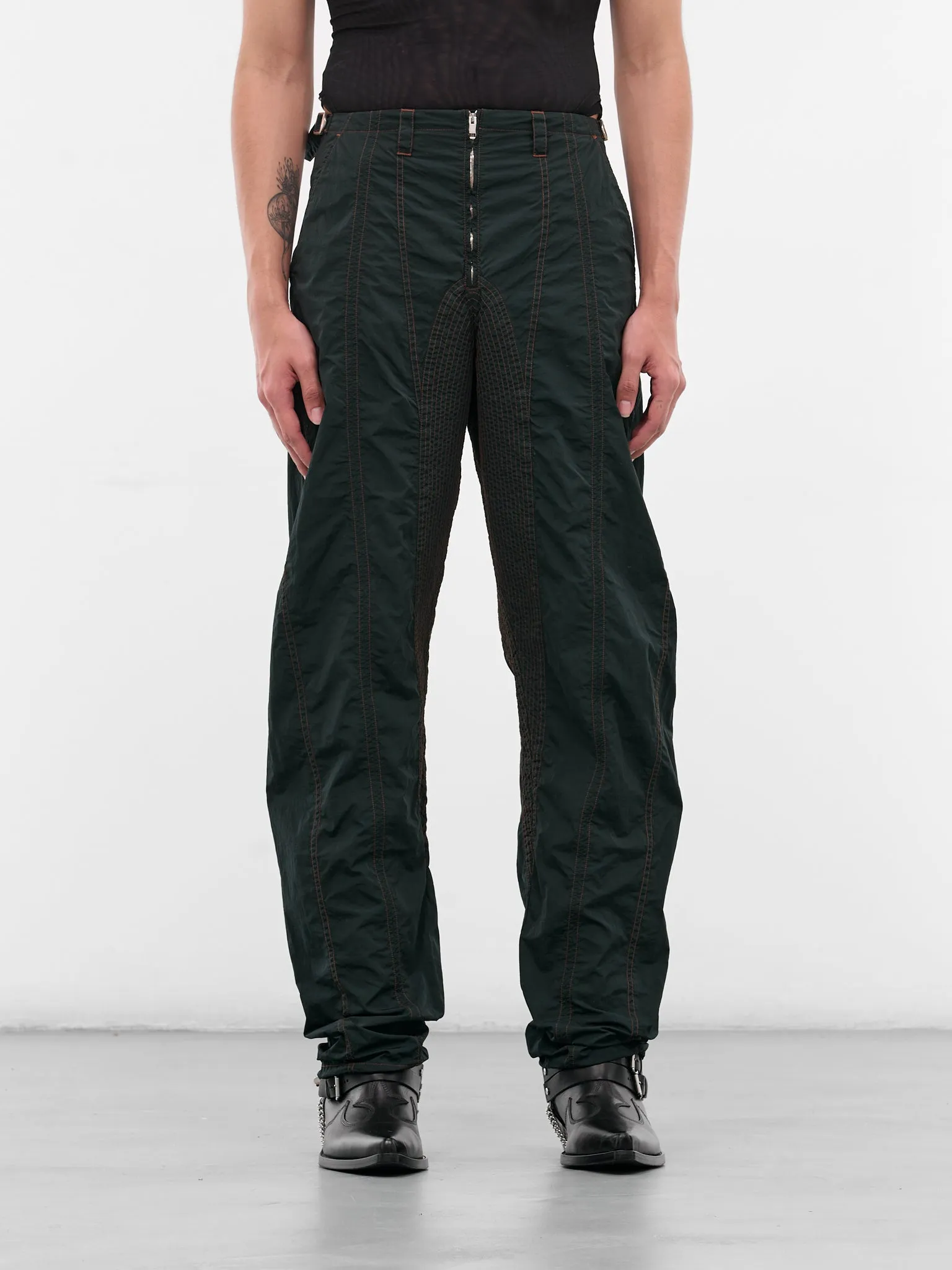 Gray Satin Nylon Stitched Pants (25F1PA0506888-PA0506-SLATE-GRE) sold by lorenzo