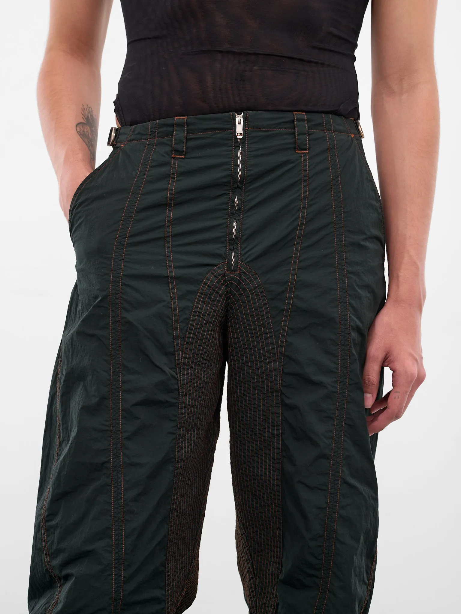 Gray Satin Nylon Stitched Pants (25F1PA0506888-PA0506-SLATE-GRE) sold by lorenzo product image thumbnail 4