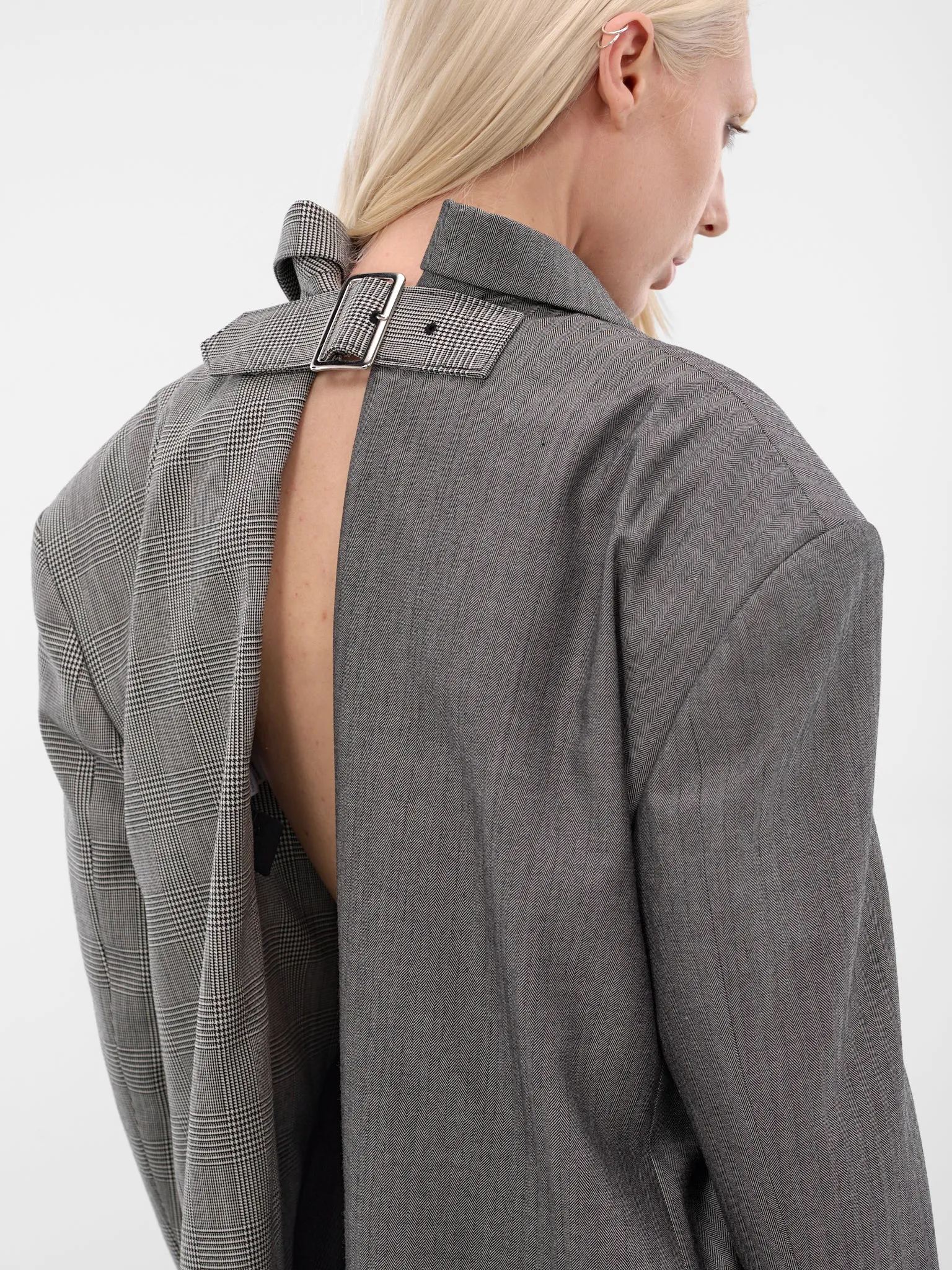 Gray Deconstructed Double Layer Blazer (GP-J023-ECRU-BLK-GREY) sold by lorenzo product image thumbnail 5